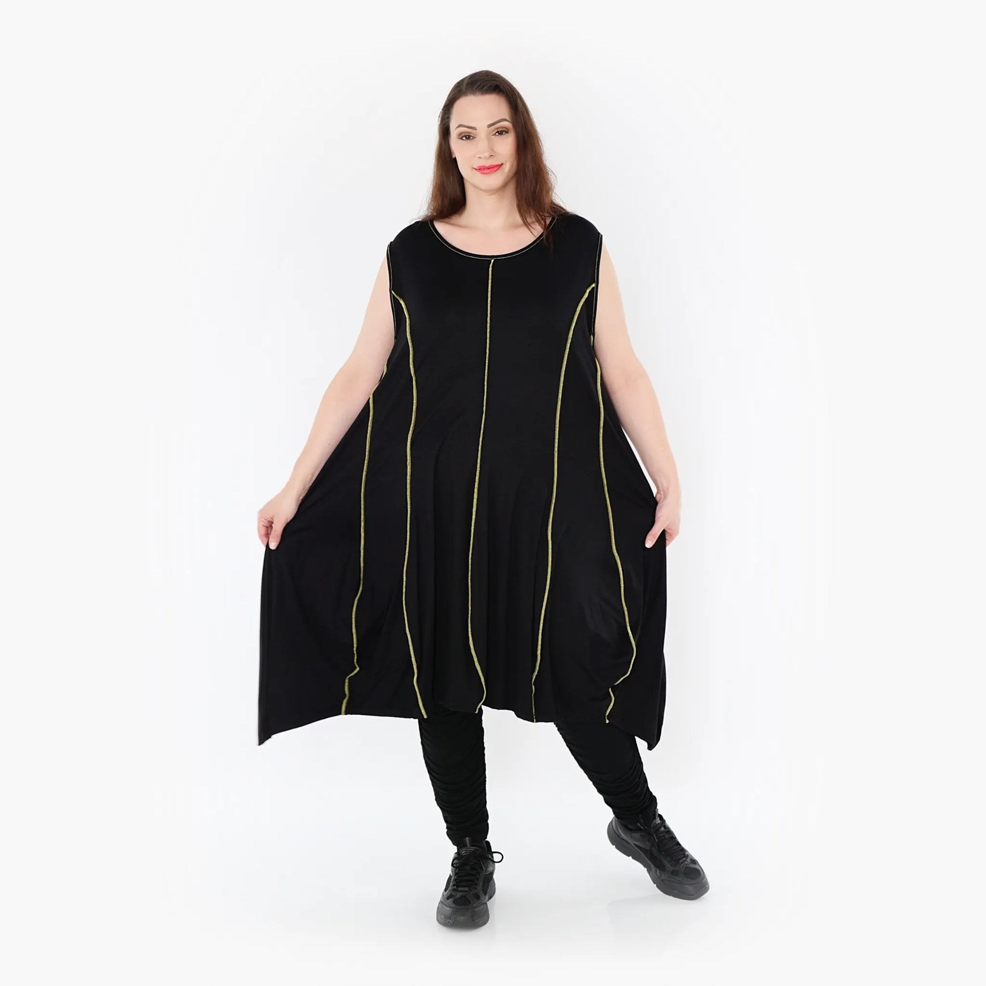 Ballon Tunika von AKH Fashion aus Viskose, 1416.06913, Schwarz/Gelb, Schick, Modern