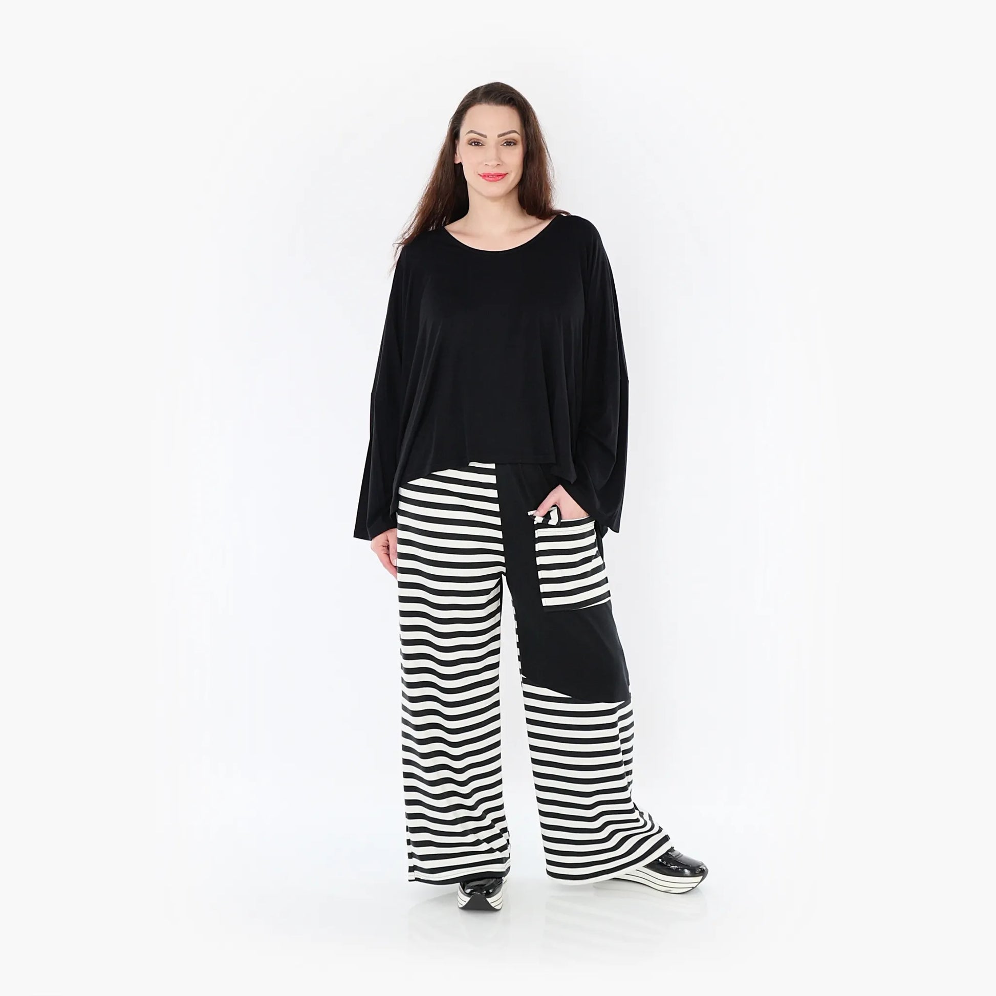 AKH Fashion Hose in gerader Form, aus Viskose, 1419.06907, Ecru/Schwarz, Schick, Modern