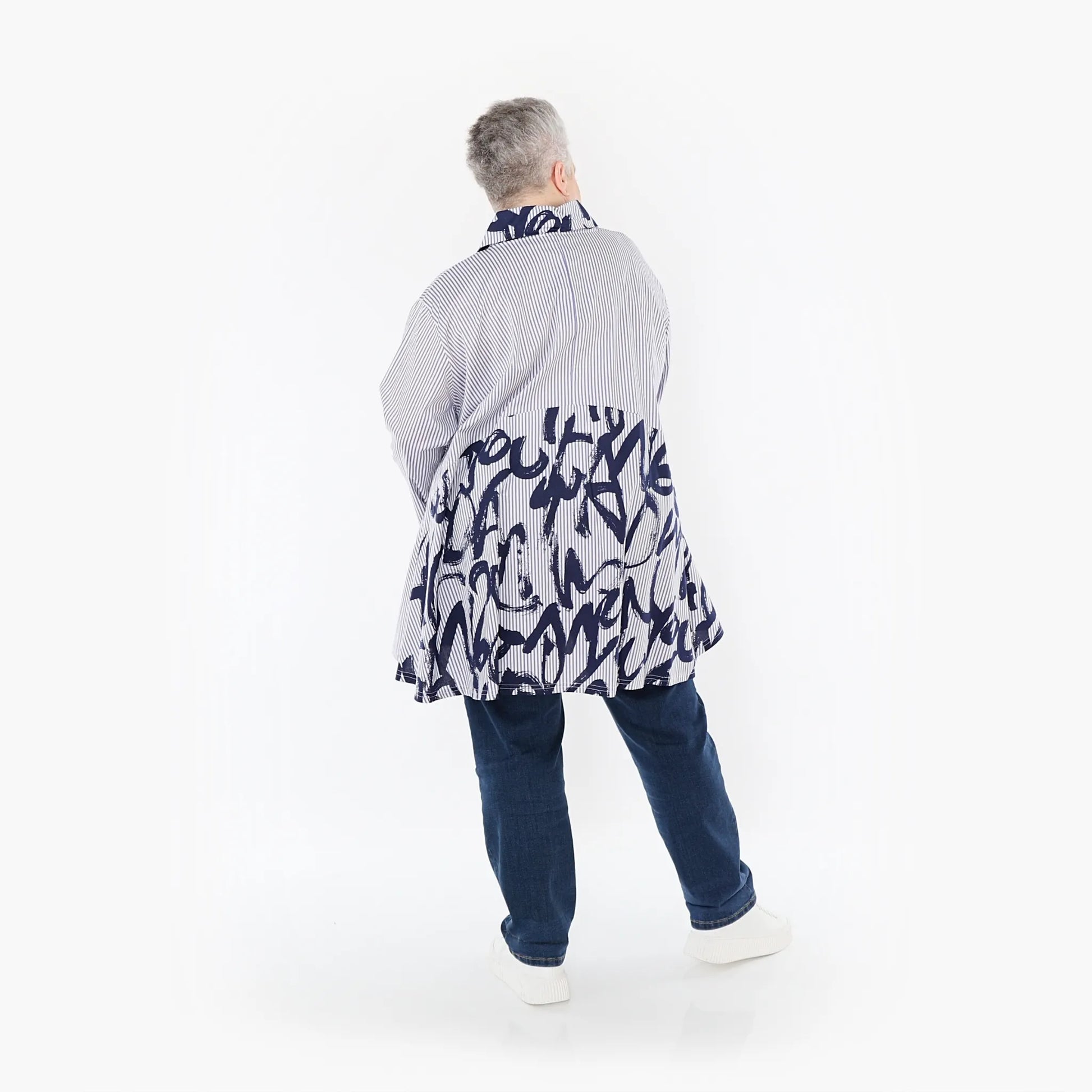 AKH Fashion Bluse in Glocken-Form, aus Baumwolle, 1435.06795, Weiß/Blau, Vichy-Streifen