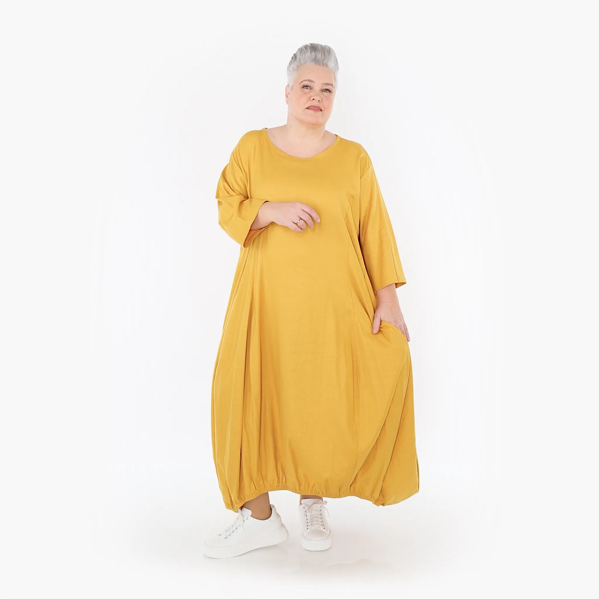Ballonkleid von AKH Fashion aus Baumwolle, 1465.06736, Honig, Ausgefallen, Zeitlos, Schick