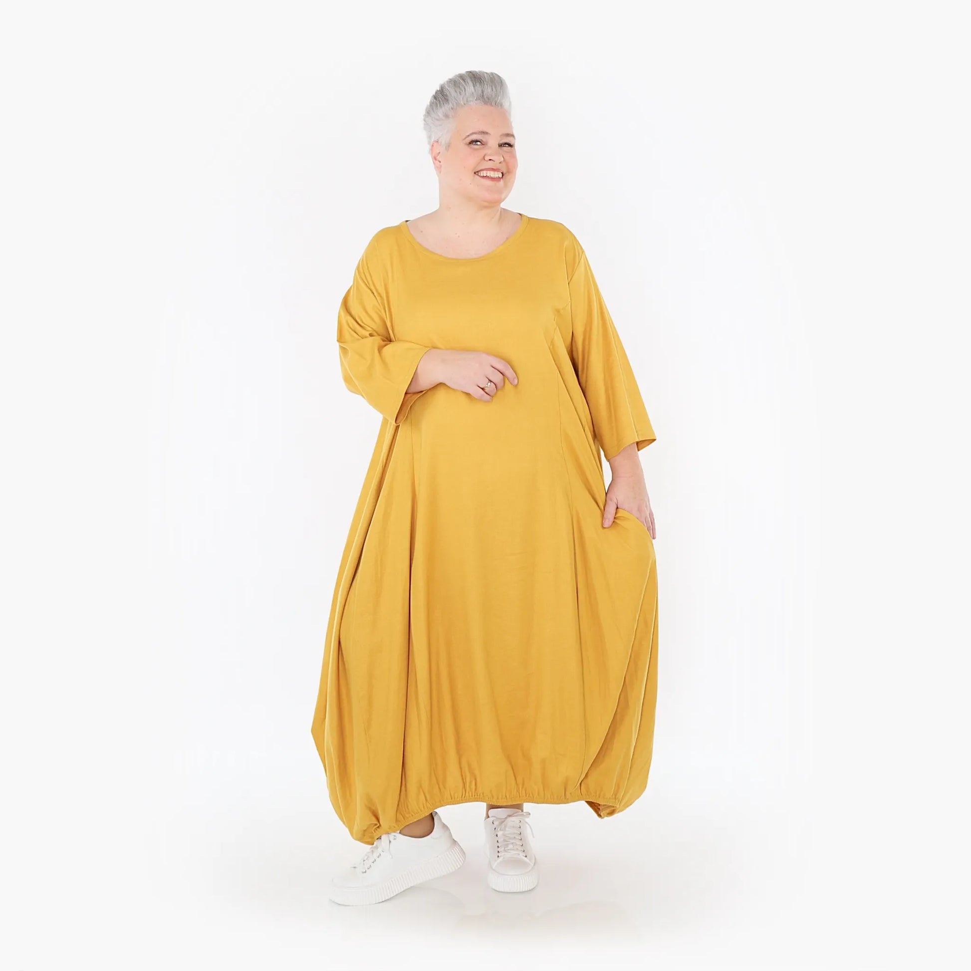 Ballonkleid von AKH Fashion aus Baumwolle, 1465.06736, Honig, Ausgefallen, Zeitlos, Schick