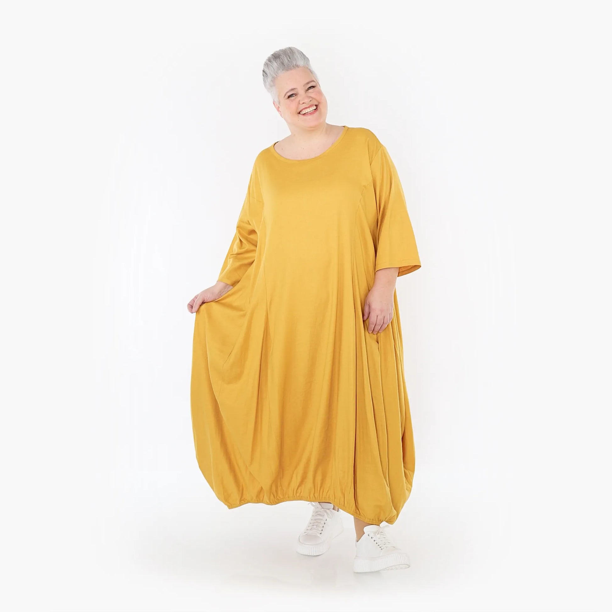 Ballonkleid von AKH Fashion aus Baumwolle, 1465.06736, Honig, Ausgefallen, Zeitlos, Schick