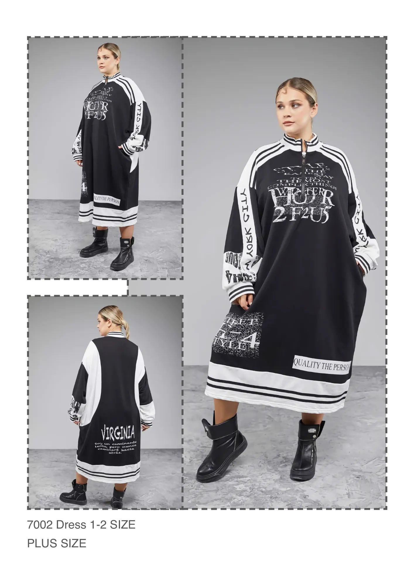 H4 Fashion Kleid in gerader Form, aus Materialmix, 7002, Schwarz, Buchstaben, Ausgefallen