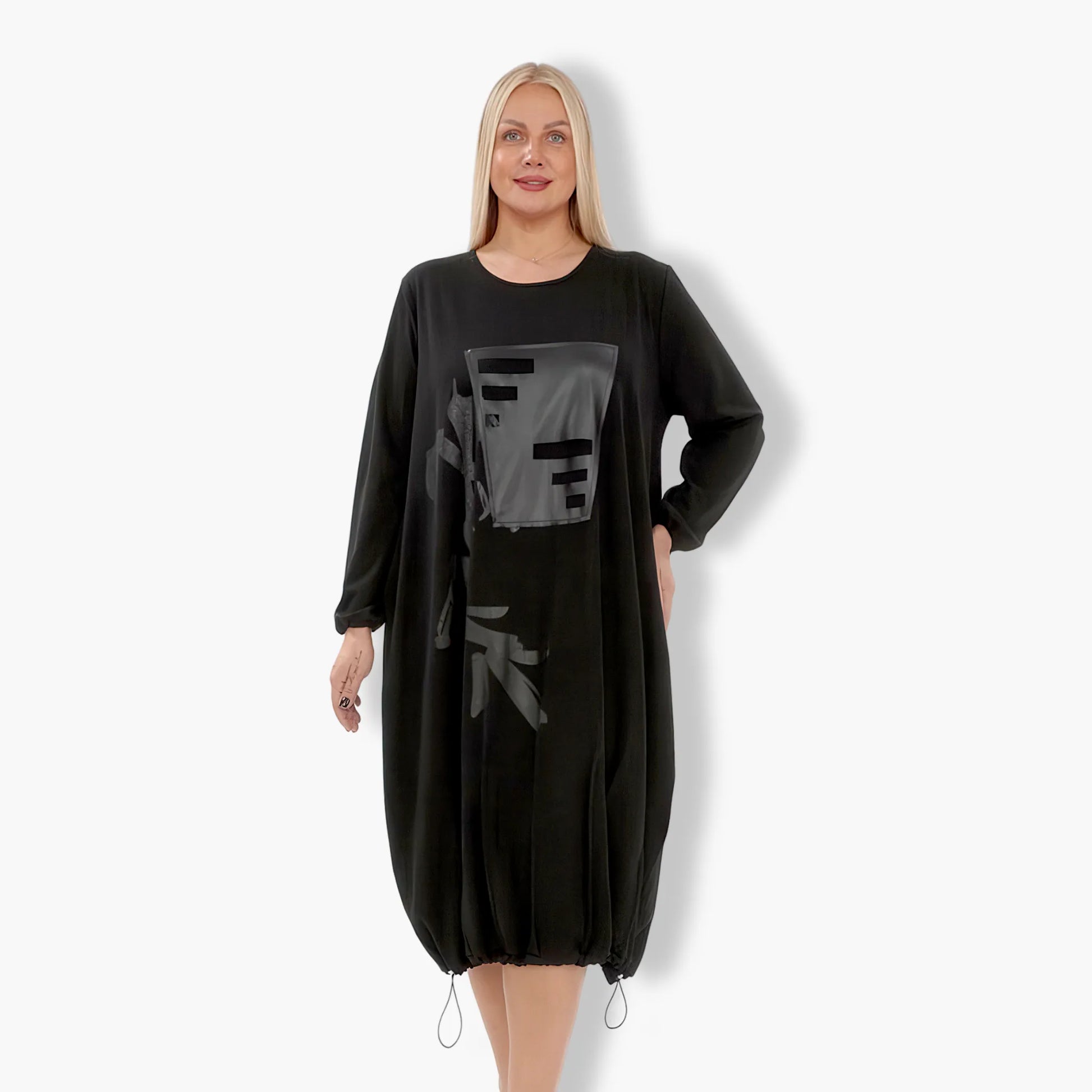 Ballonkleid von Divas Planet aus Viskose, DP20005, Schwarz, Abstrakt, Schick, Modern