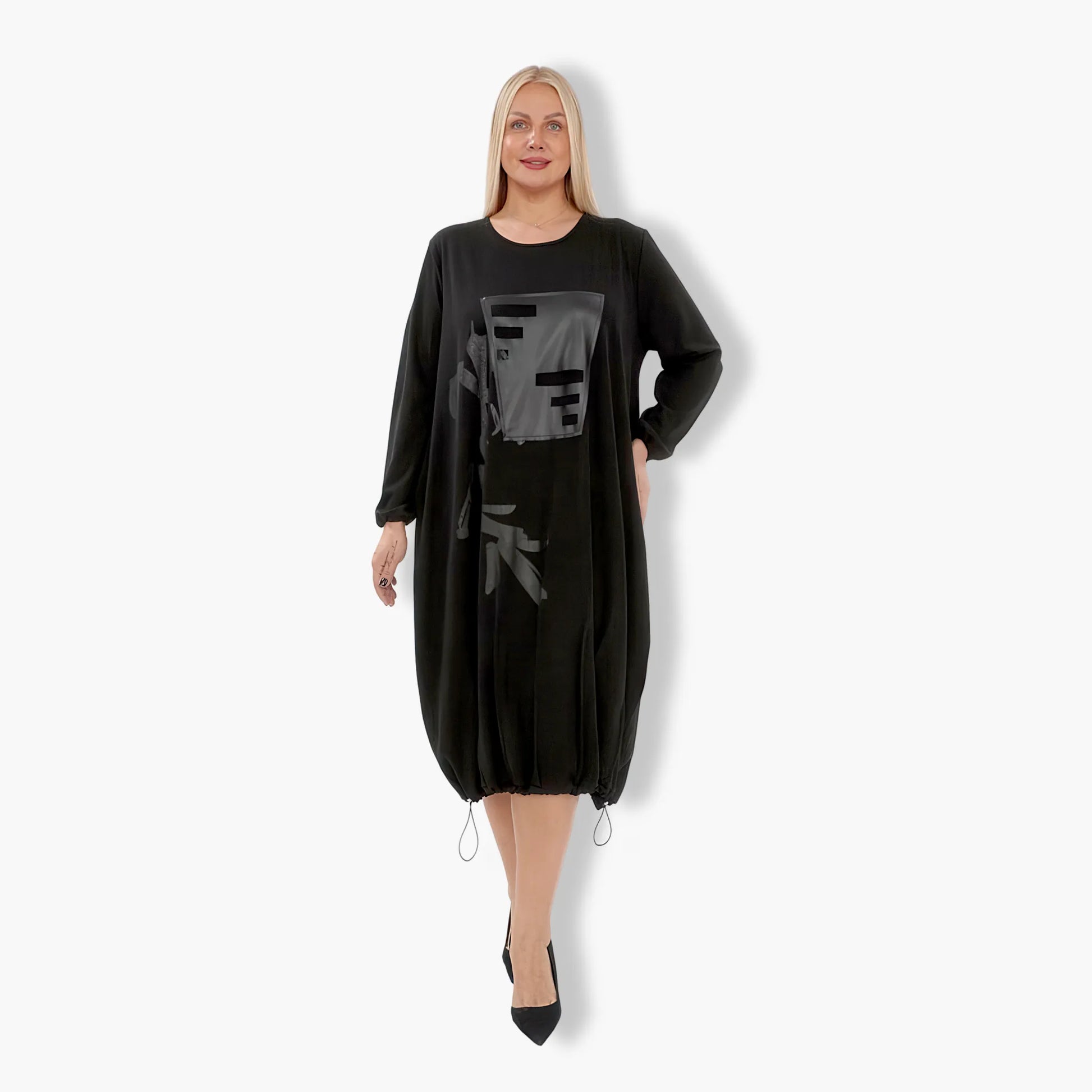 Ballonkleid von Divas Planet aus Viskose, DP20005, Schwarz, Abstrakt, Schick, Modern