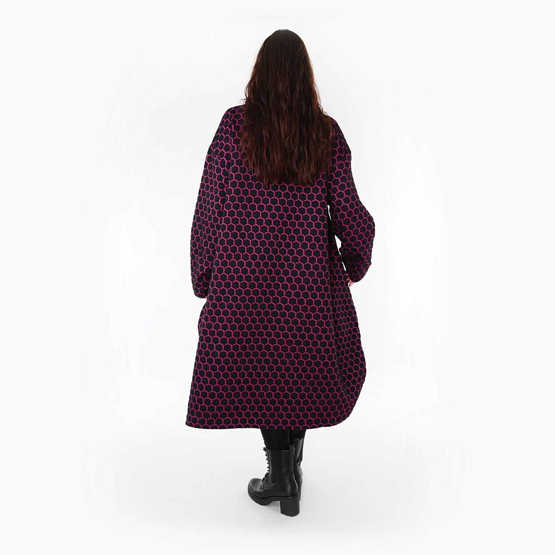 Ballonkleid von AKH Fashion aus Materialmix, 1365.06859, Schwarz-Fuchsia, Raute, Schick