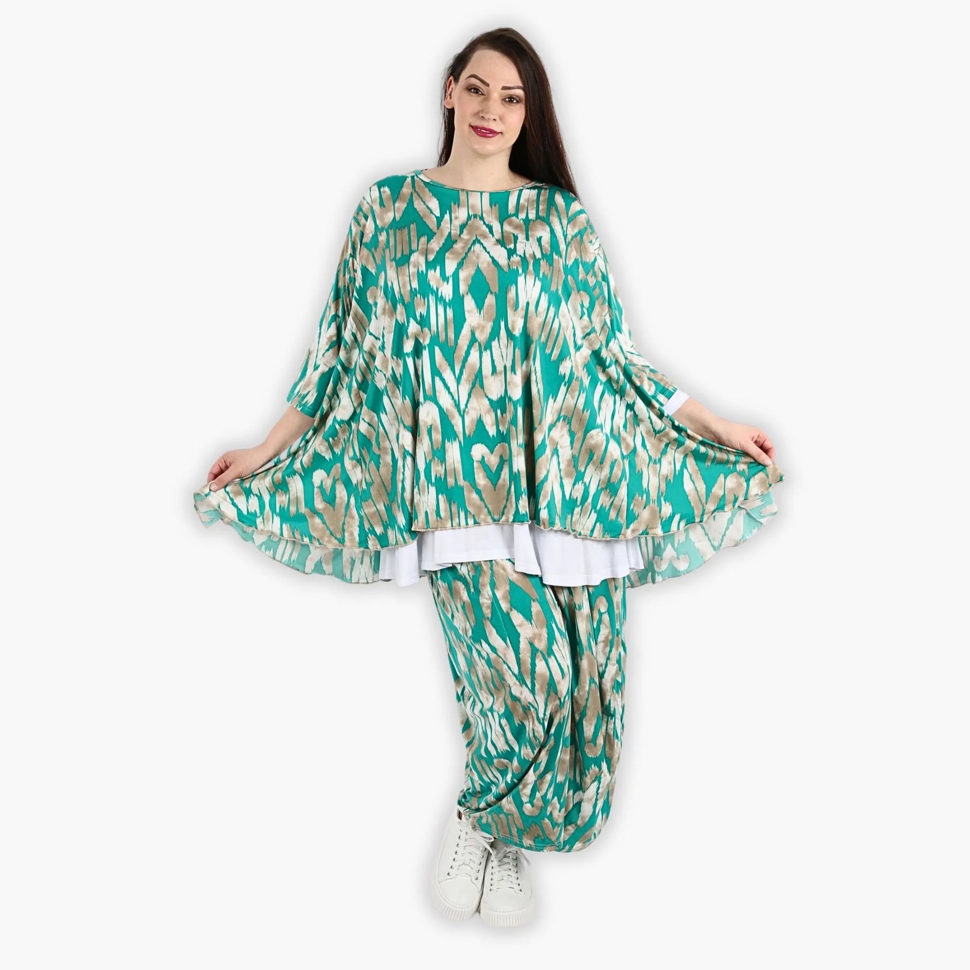 A-Form Bigshirt von AKH Fashion aus Viskose, 1296.00593, Mint-Beige, Grafik, Schick, Modern