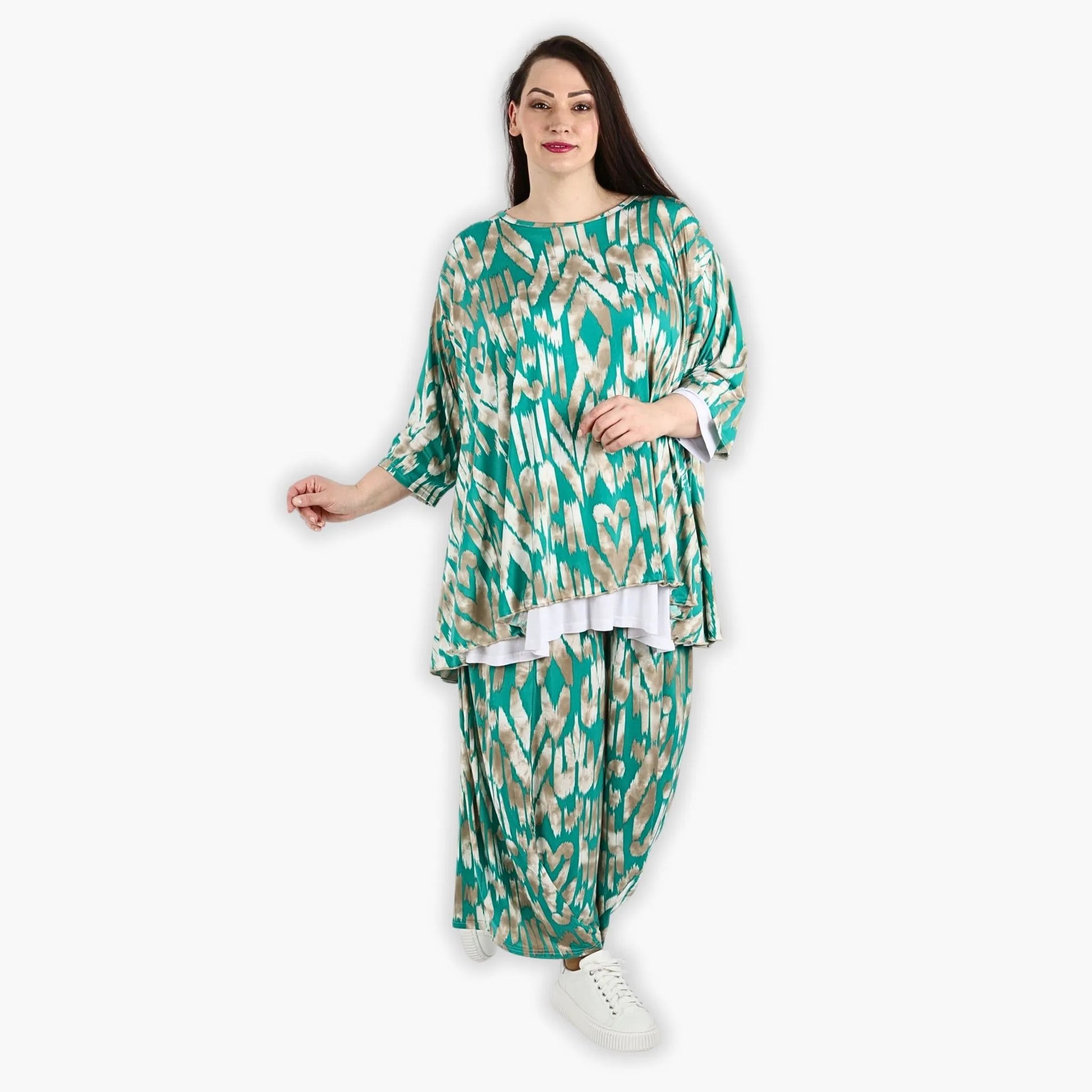 A-Form Bigshirt von AKH Fashion aus Viskose, 1296.00593, Mint-Beige, Grafik, Schick, Modern