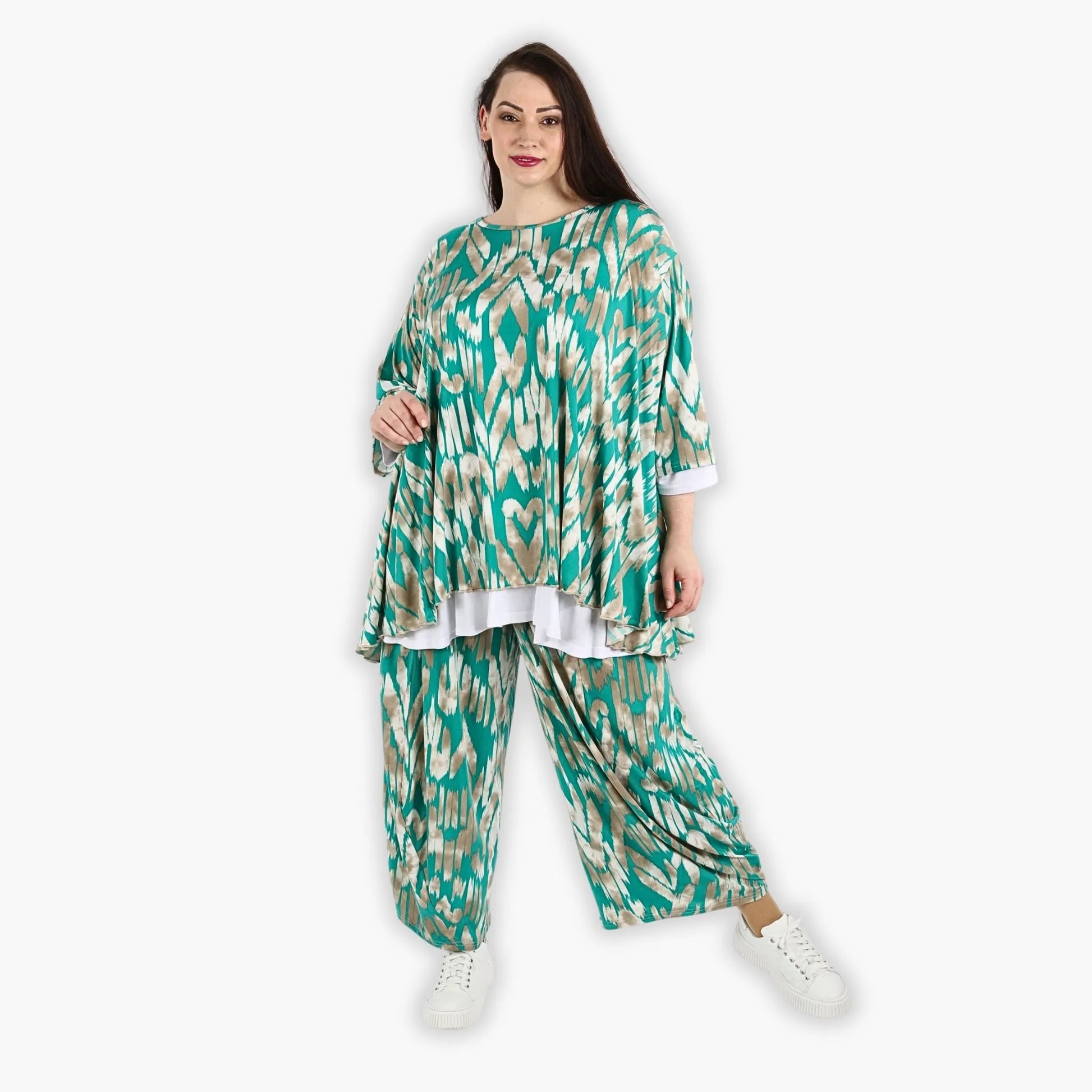 A-Form Bigshirt von AKH Fashion aus Viskose, 1296.00593, Mint-Beige, Grafik, Schick, Modern