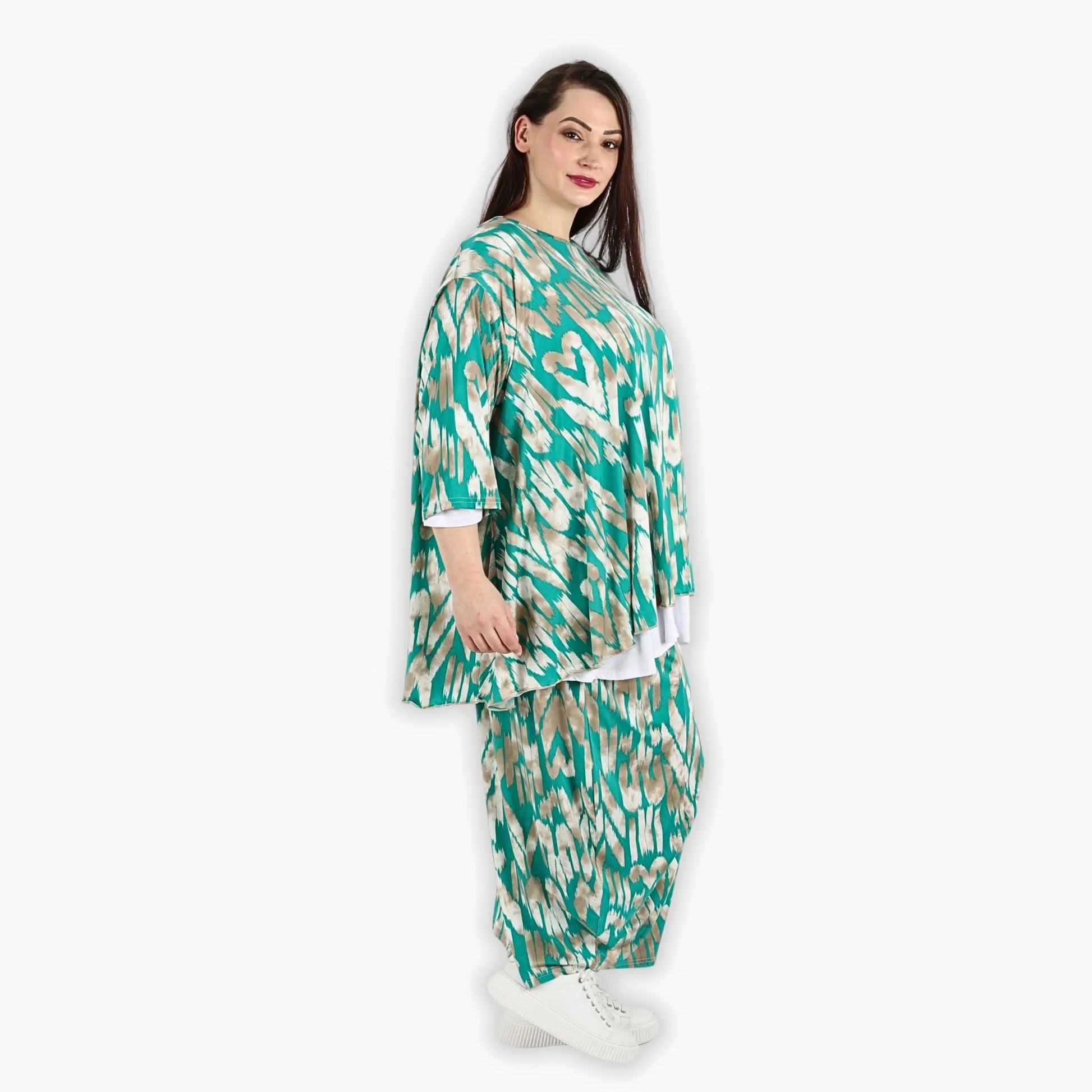 A-Form Bigshirt von AKH Fashion aus Viskose, 1296.00593, Mint-Beige, Grafik, Schick, Modern