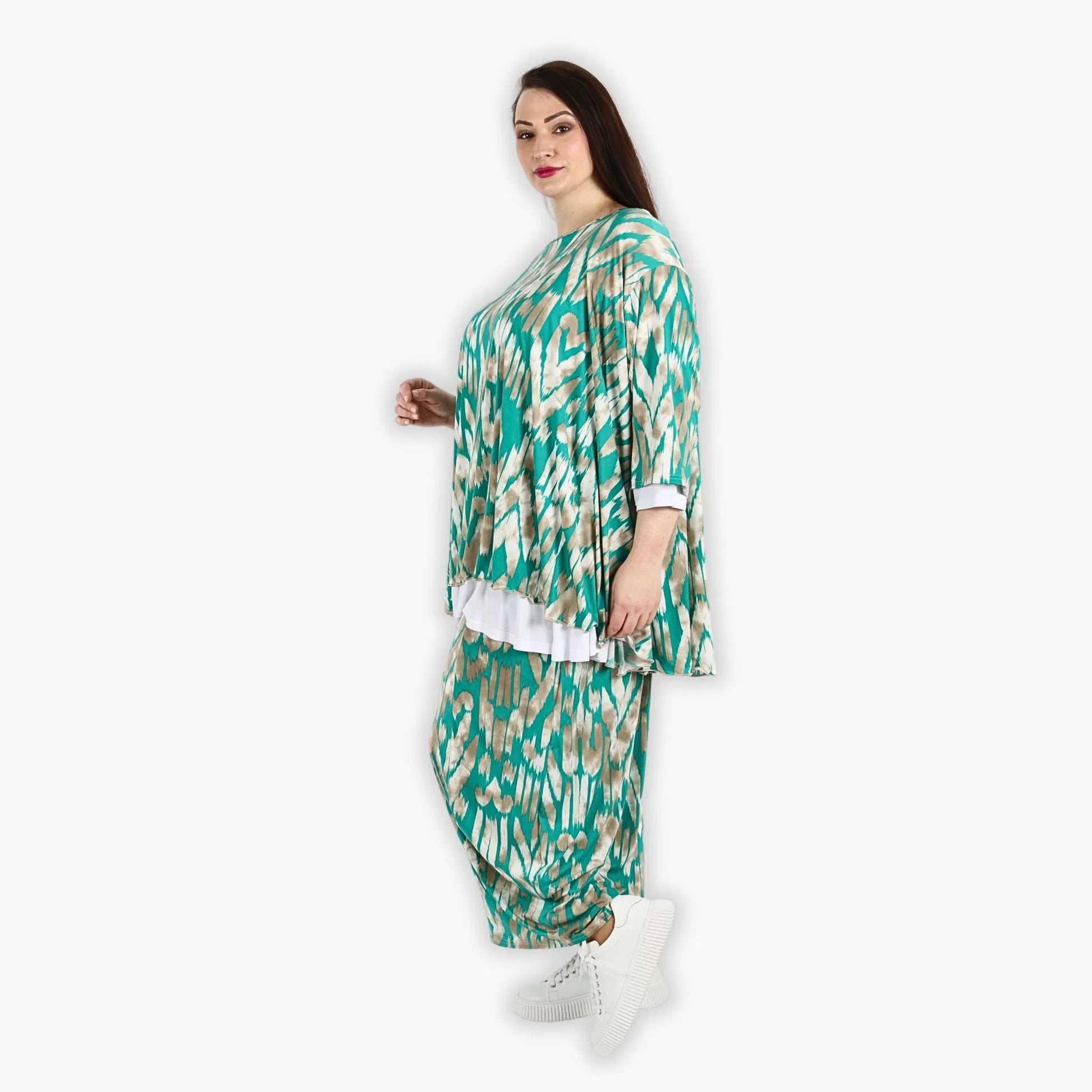 A-Form Bigshirt von AKH Fashion aus Viskose, 1296.00593, Mint-Beige, Grafik, Schick, Modern