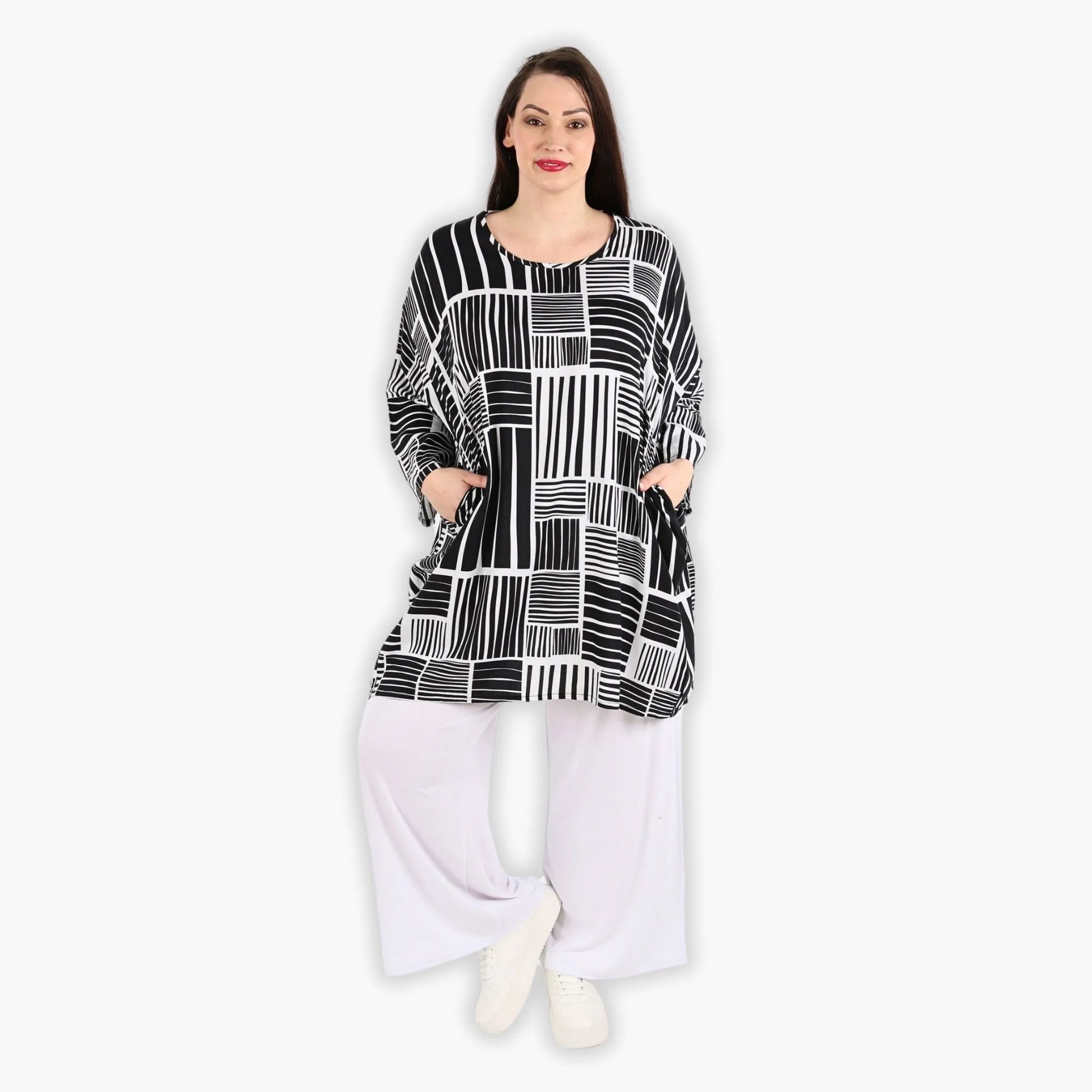 AKH Fashion Bigshirt in gerader Form, aus Viskose, 1298.06909, Schwarz-Weiß, Schick, Modern