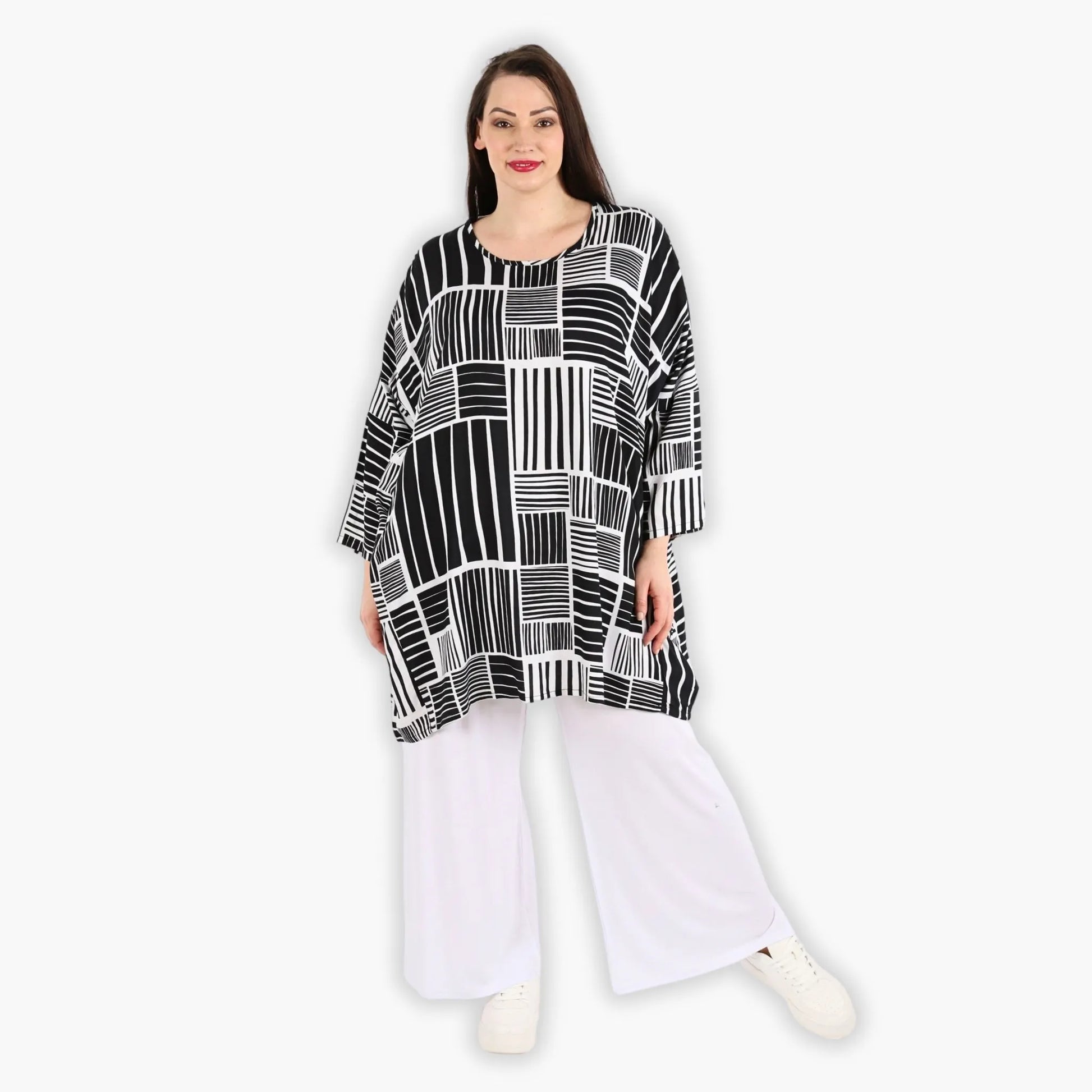 AKH Fashion Bigshirt in gerader Form, aus Viskose, 1298.06909, Schwarz-Weiß, Schick, Modern