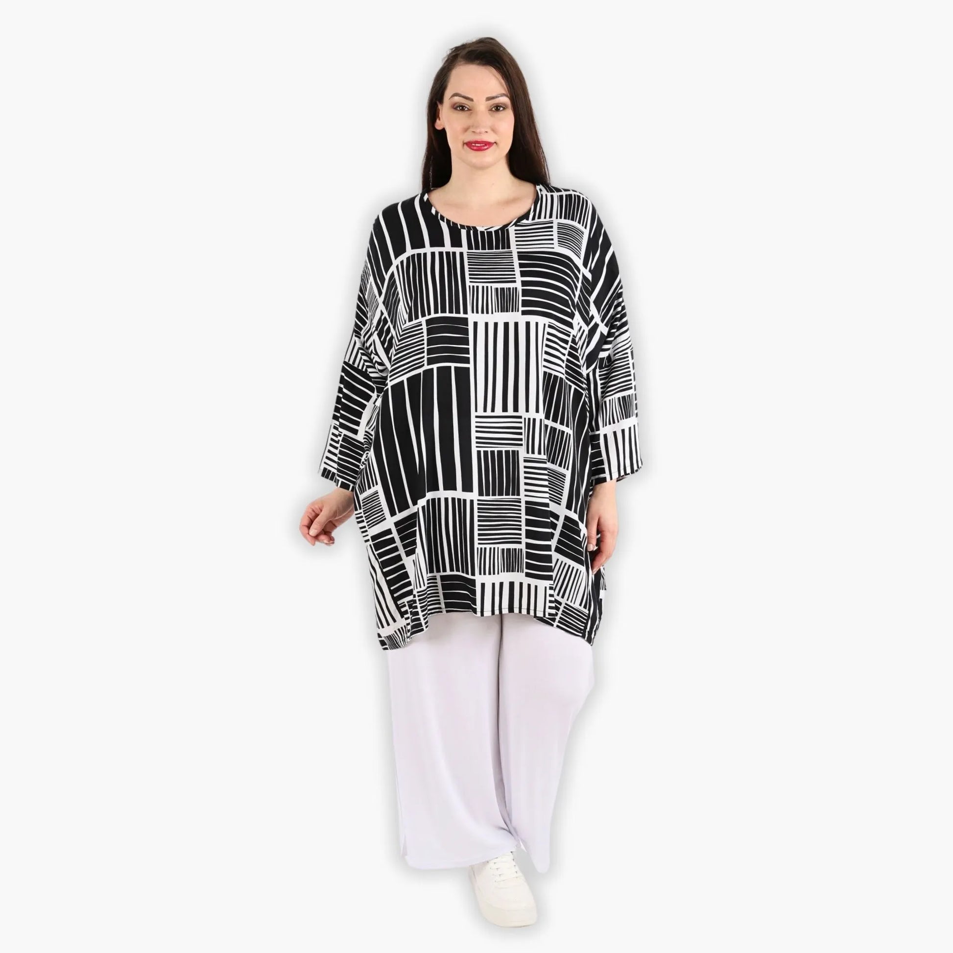 AKH Fashion Bigshirt in gerader Form, aus Viskose, 1298.06909, Schwarz-Weiß, Schick, Modern