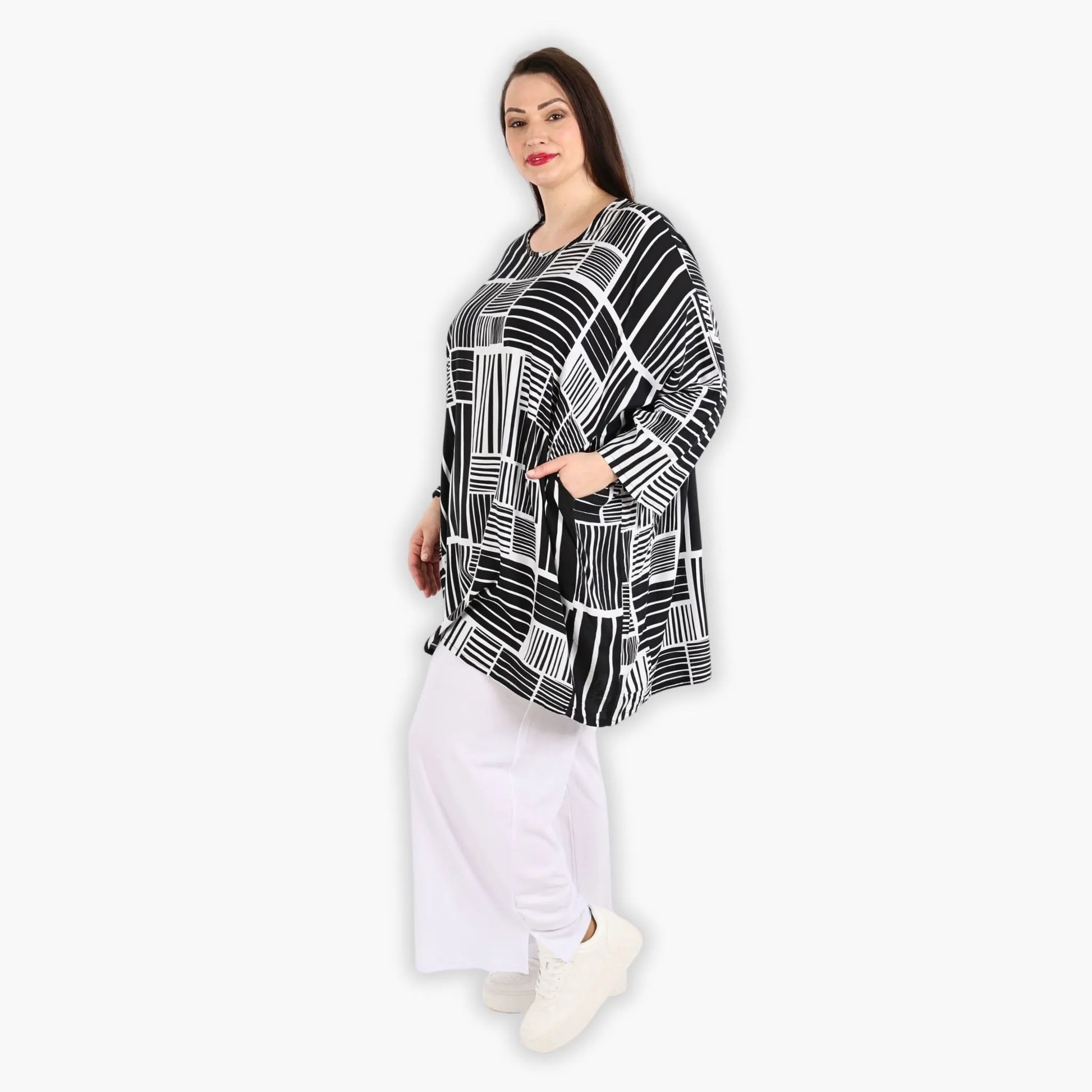 AKH Fashion Bigshirt in gerader Form, aus Viskose, 1298.06909, Schwarz-Weiß, Schick, Modern