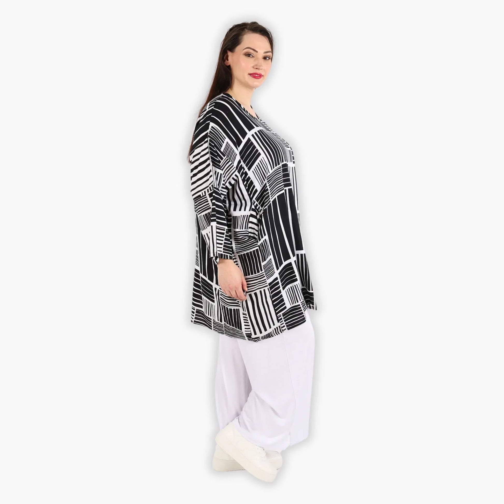 AKH Fashion Bigshirt in gerader Form, aus Viskose, 1298.06909, Schwarz-Weiß, Schick, Modern