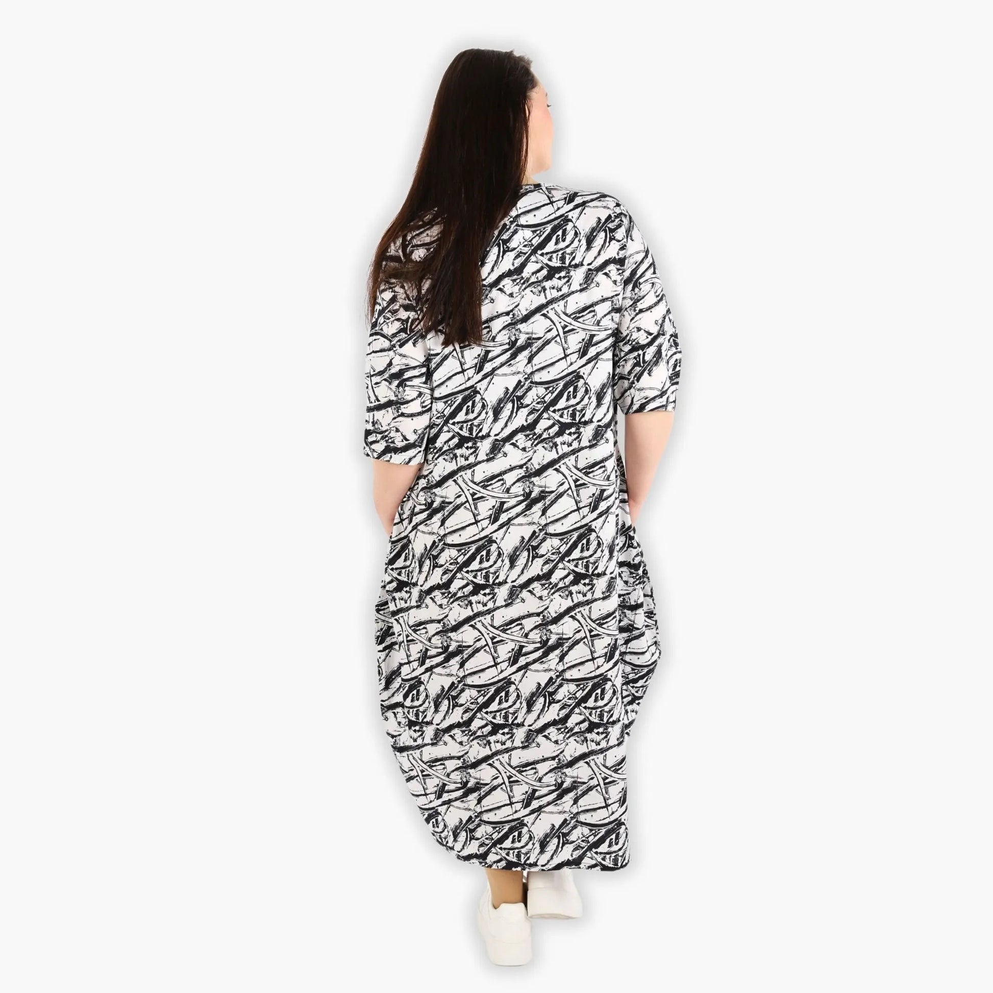 Ballonkleid von AKH Fashion aus Viskose, 1301.01926, Schwarz-Weiß, Schick, Modern, Bequem