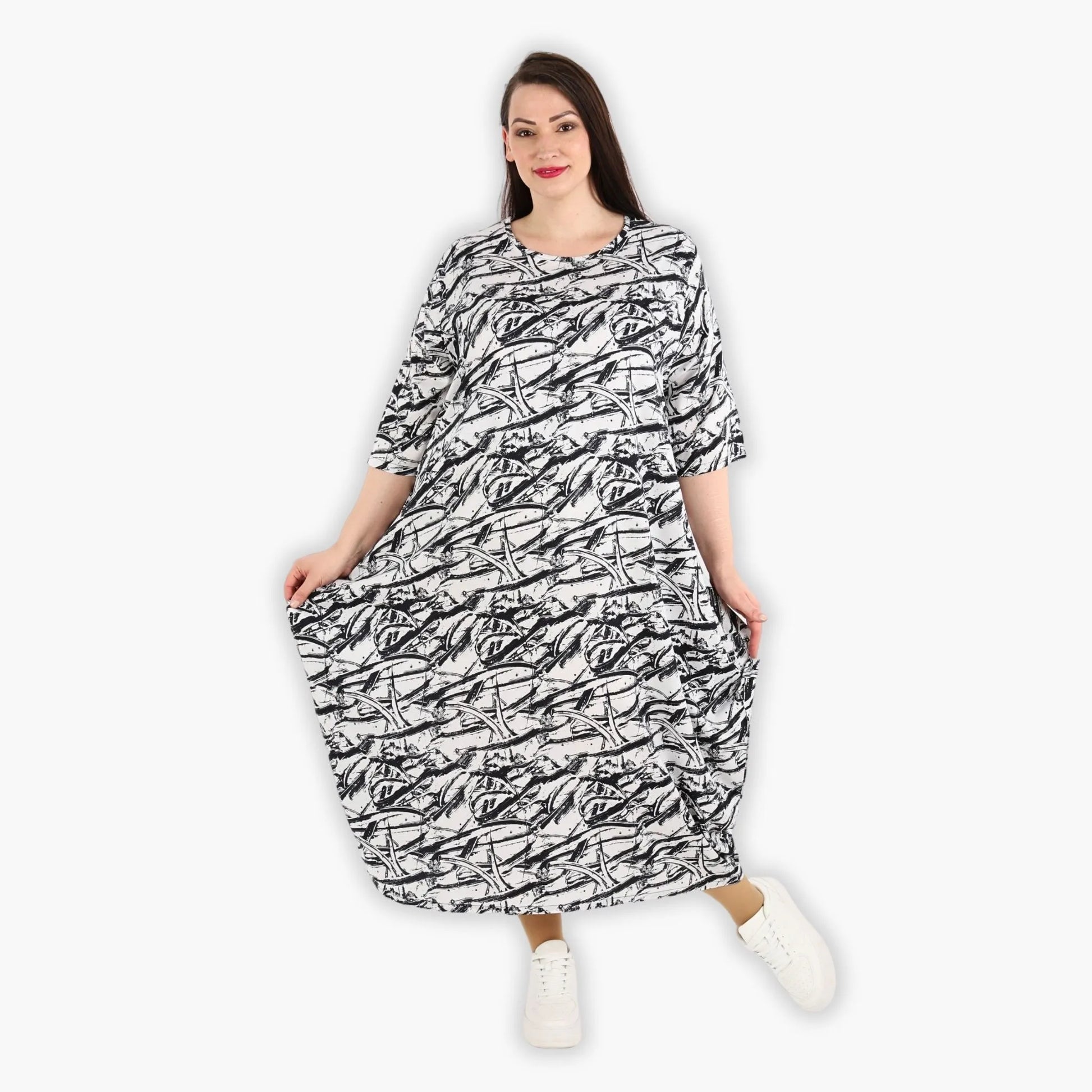 Ballonkleid von AKH Fashion aus Viskose, 1301.01926, Schwarz-Weiß, Schick, Modern, Bequem