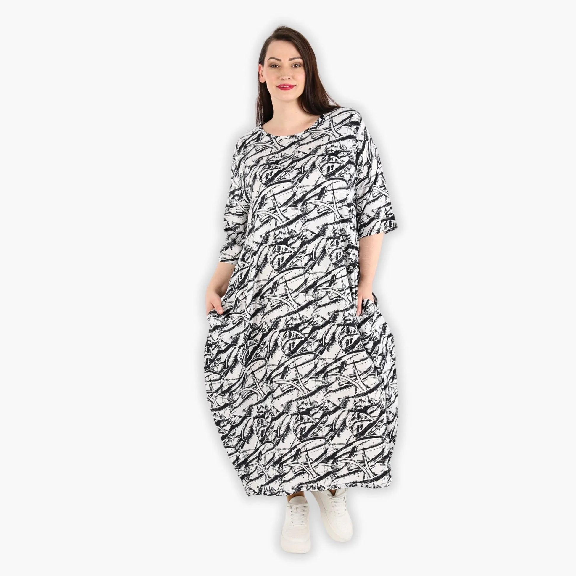 Ballonkleid von AKH Fashion aus Viskose, 1301.01926, Schwarz-Weiß, Schick, Modern, Bequem