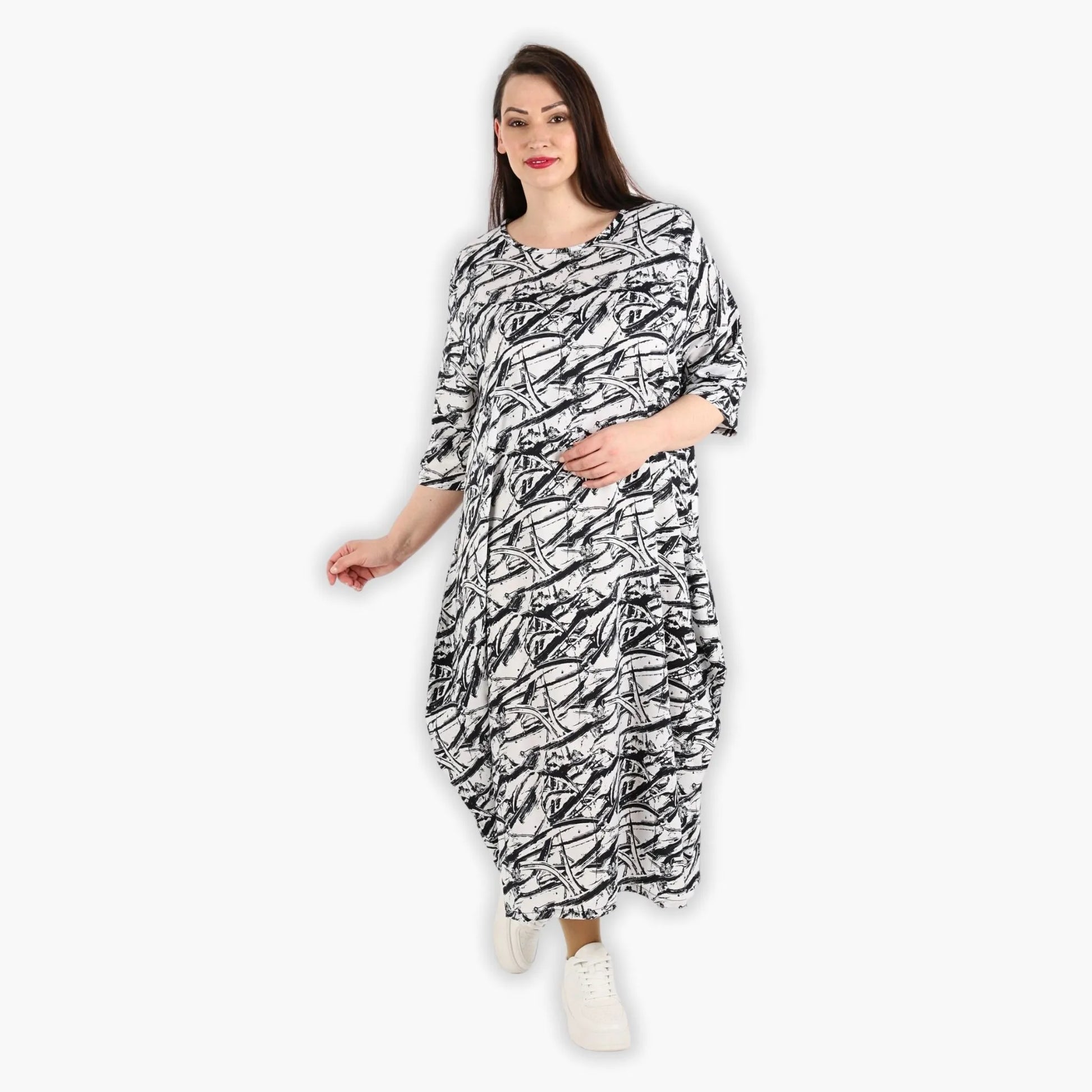 Ballonkleid von AKH Fashion aus Viskose, 1301.01926, Schwarz-Weiß, Schick, Modern, Bequem