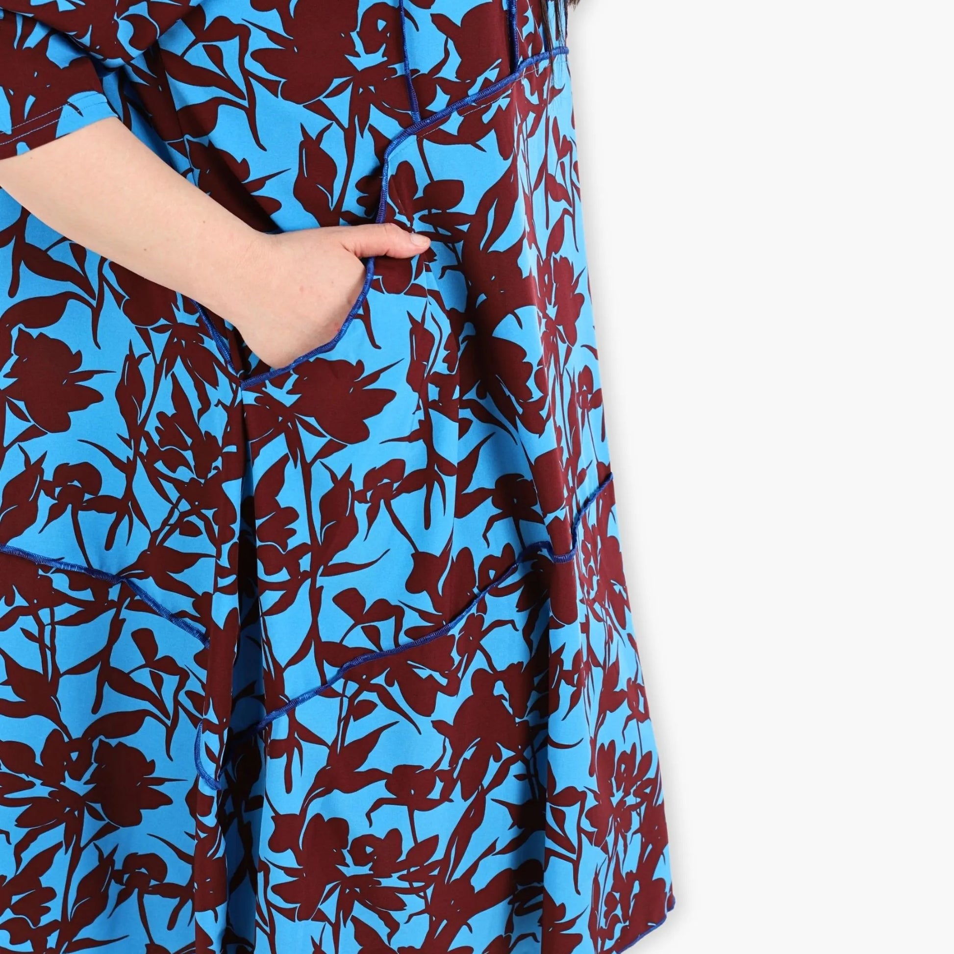 Ballonkleid von AKH Fashion aus Viskose, 1304.06564, Maroon-Blau, Blumen, Schick, Modern