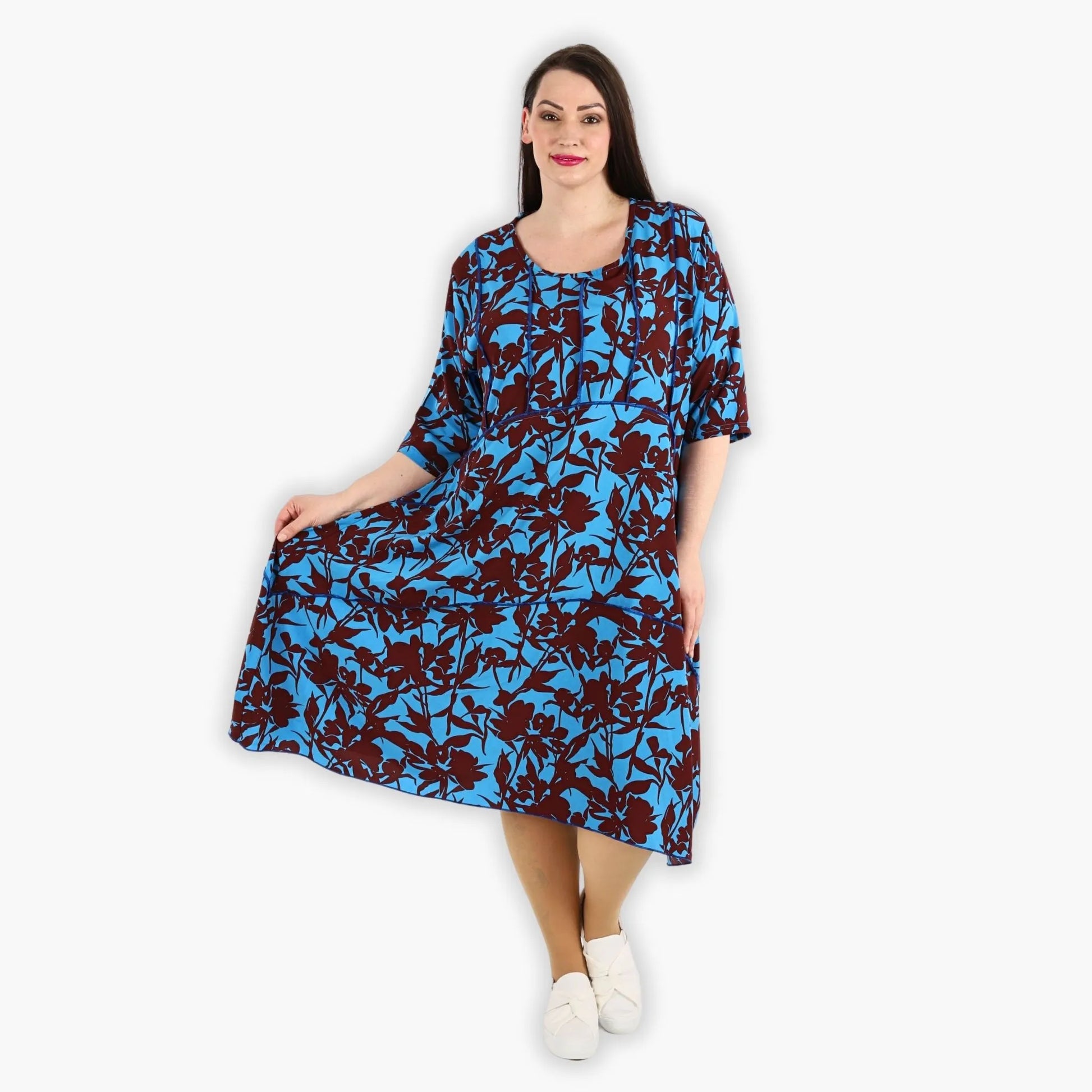 Ballonkleid von AKH Fashion aus Viskose, 1304.06564, Maroon-Blau, Blumen, Schick, Modern