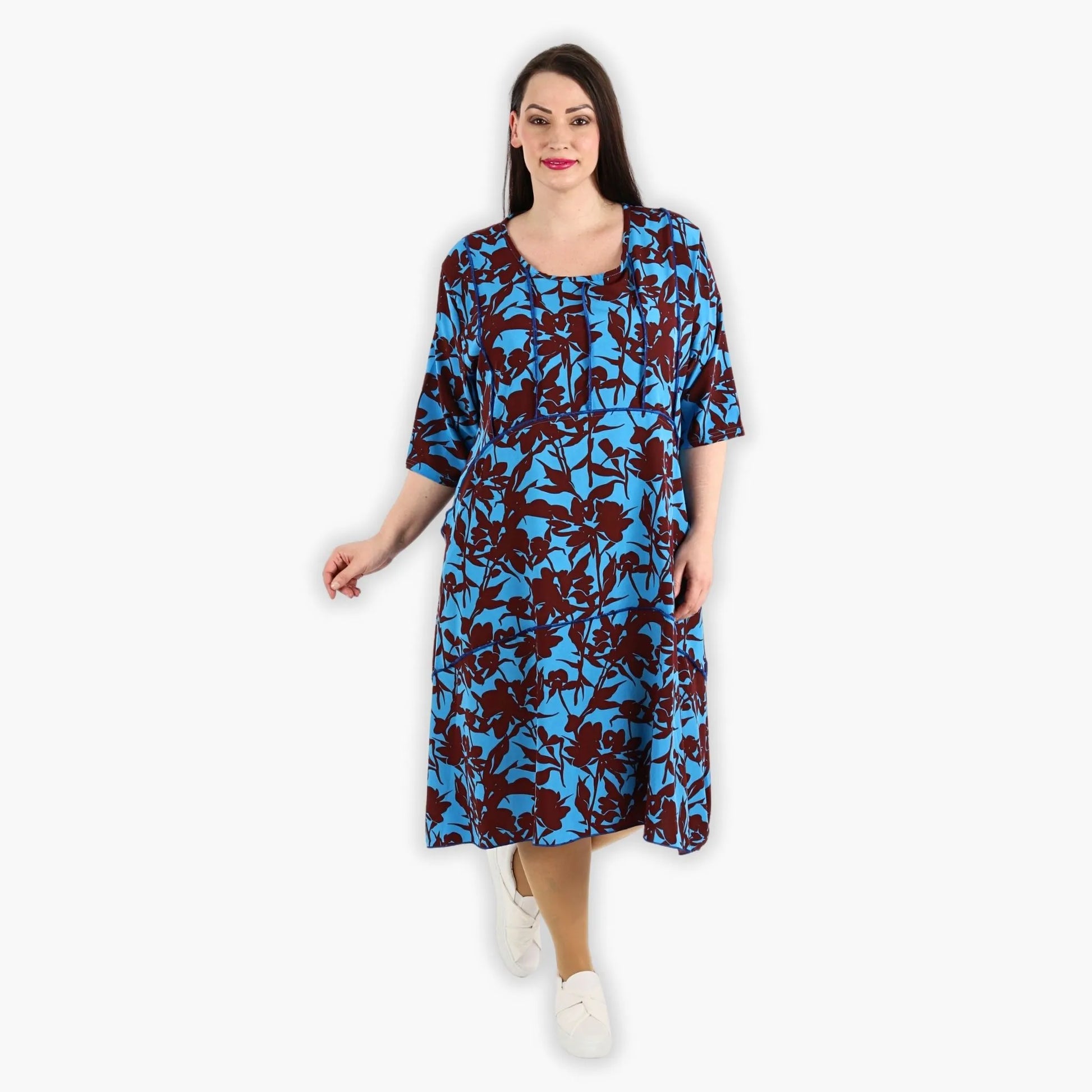 Ballonkleid von AKH Fashion aus Viskose, 1304.06564, Maroon-Blau, Blumen, Schick, Modern