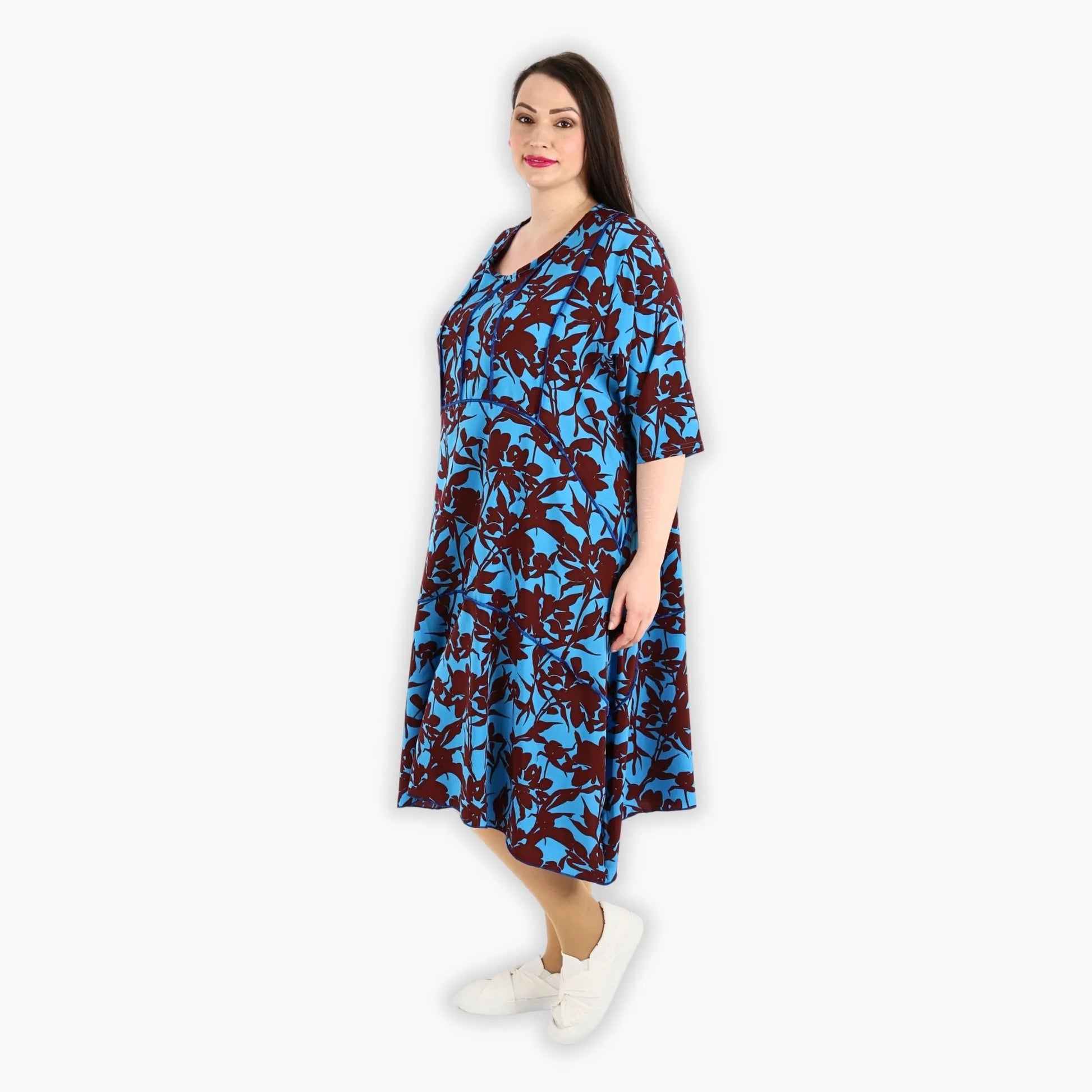 Ballonkleid von AKH Fashion aus Viskose, 1304.06564, Maroon-Blau, Blumen, Schick, Modern
