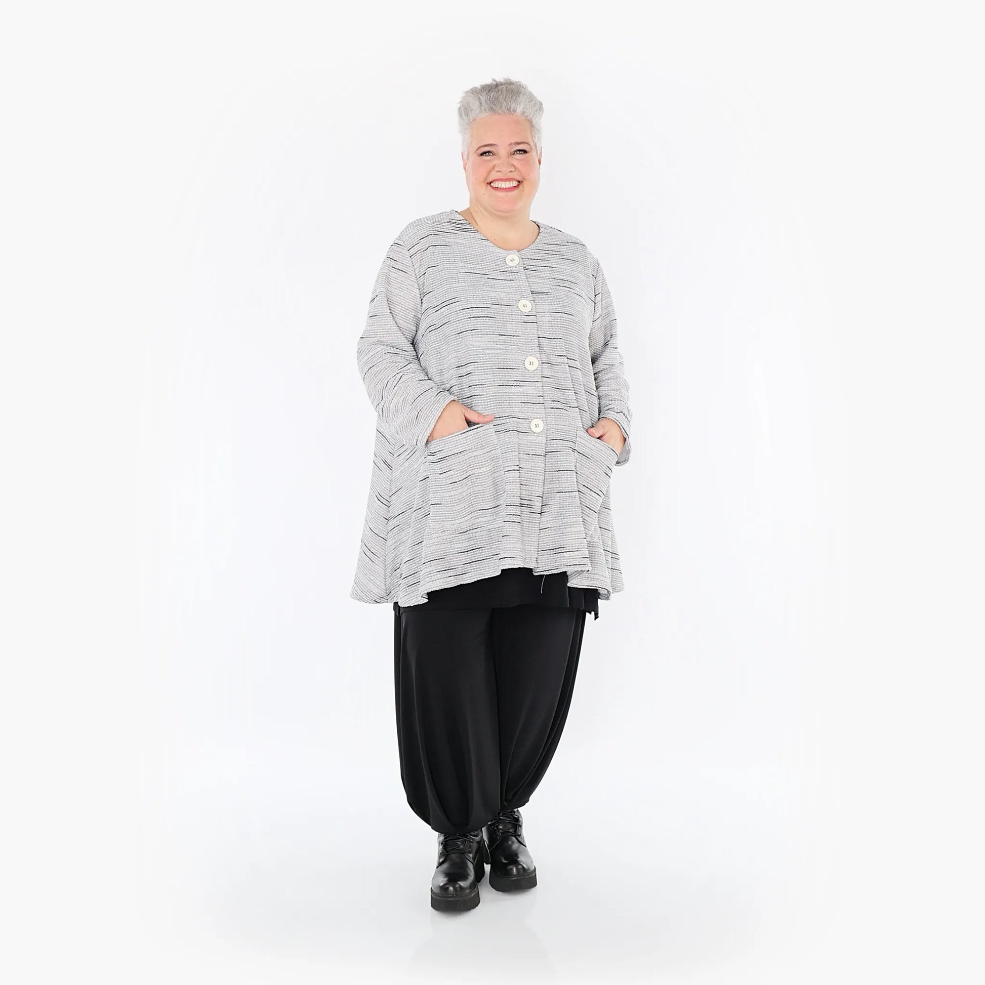 A-Form Jacke von AKH Fashion aus Baumwolle, 1402.01382, Grau-Schwarz, Meliert, Schick