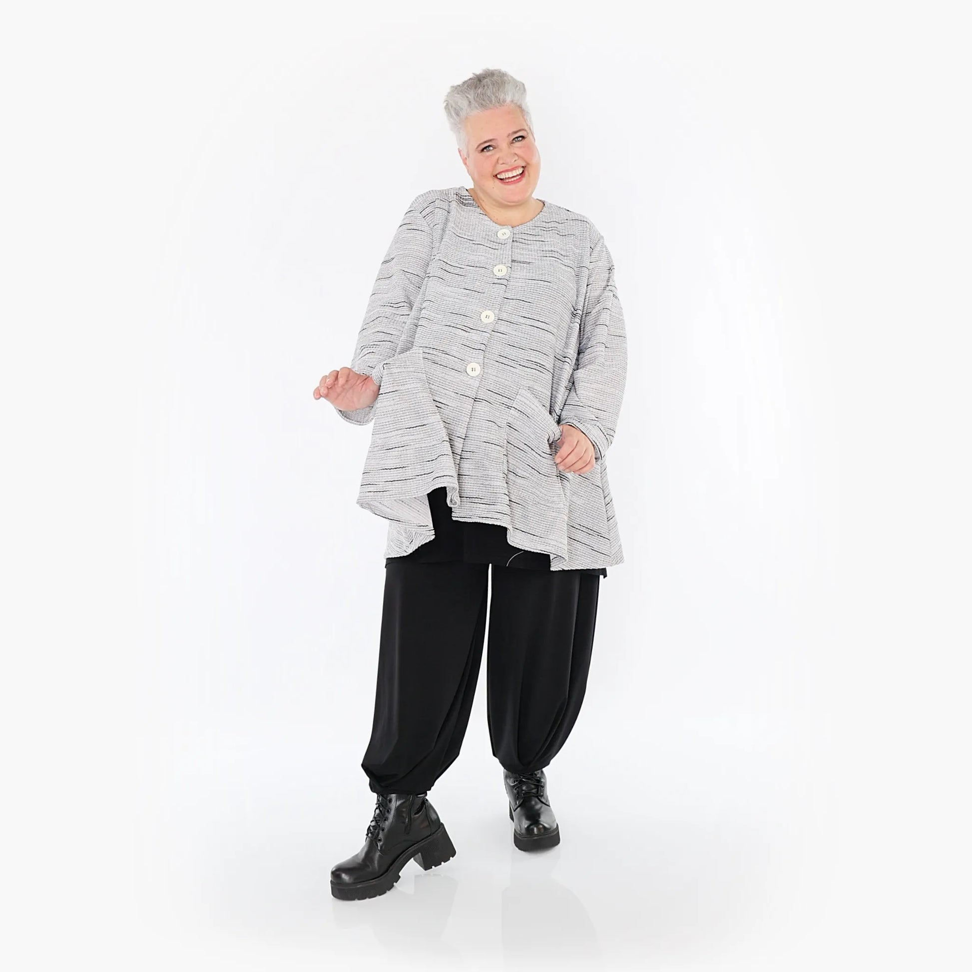 A-Form Jacke von AKH Fashion aus Baumwolle, 1402.01382, Grau-Schwarz, Meliert, Schick