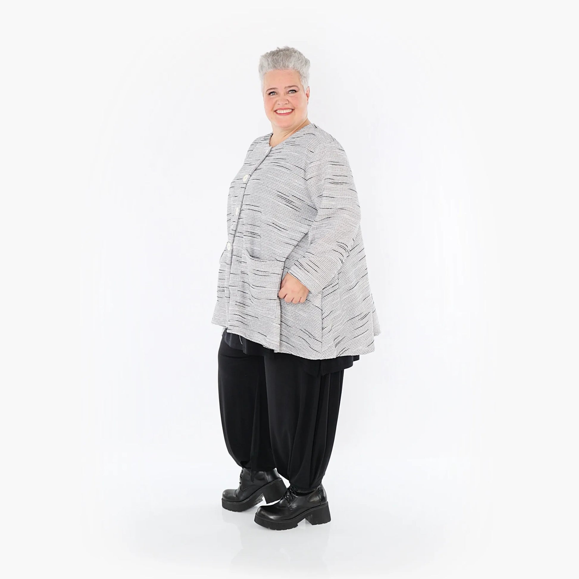 A-Form Jacke von AKH Fashion aus Baumwolle, 1402.01382, Grau-Schwarz, Meliert, Schick