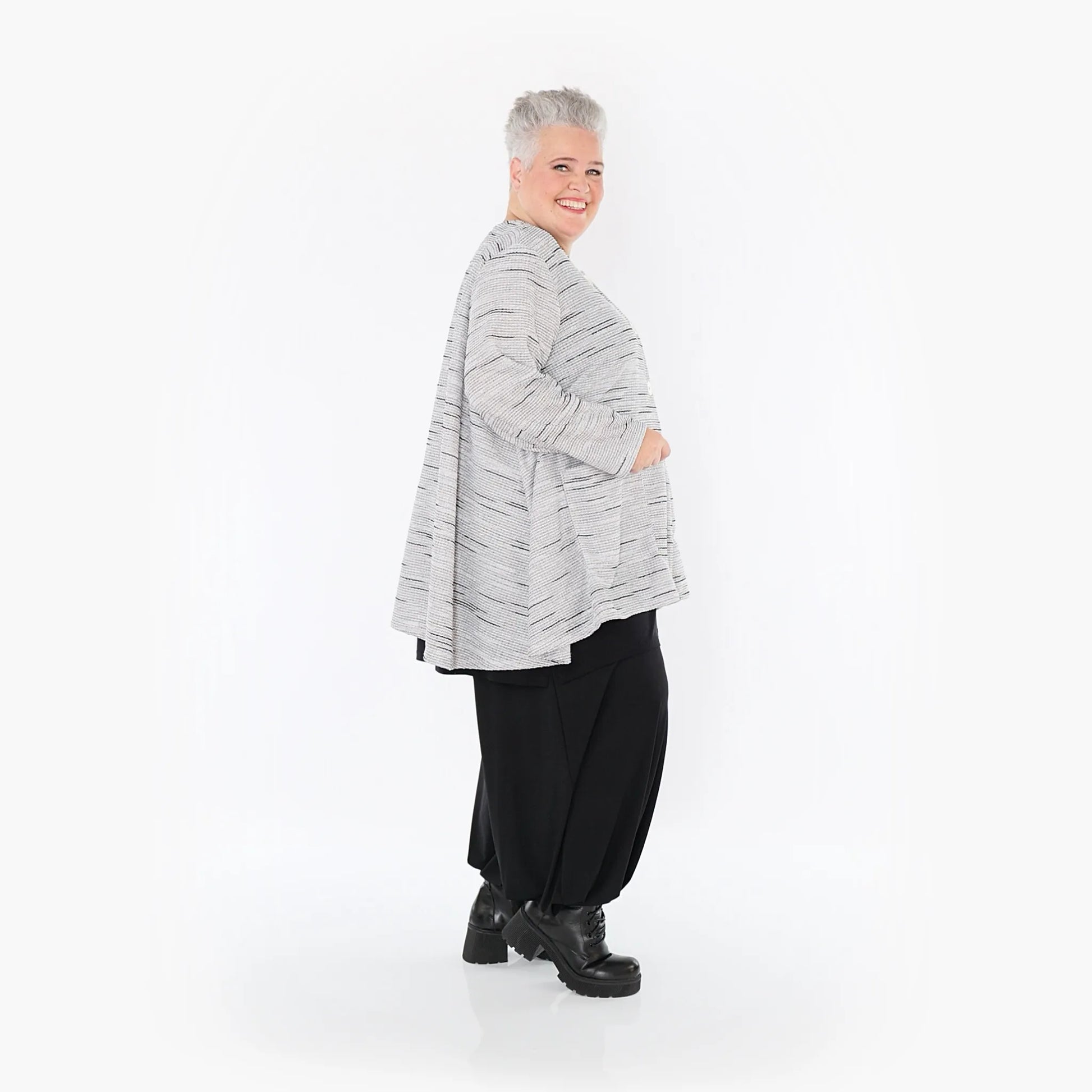 A-Form Jacke von AKH Fashion aus Baumwolle, 1402.01382, Grau-Schwarz, Meliert, Schick