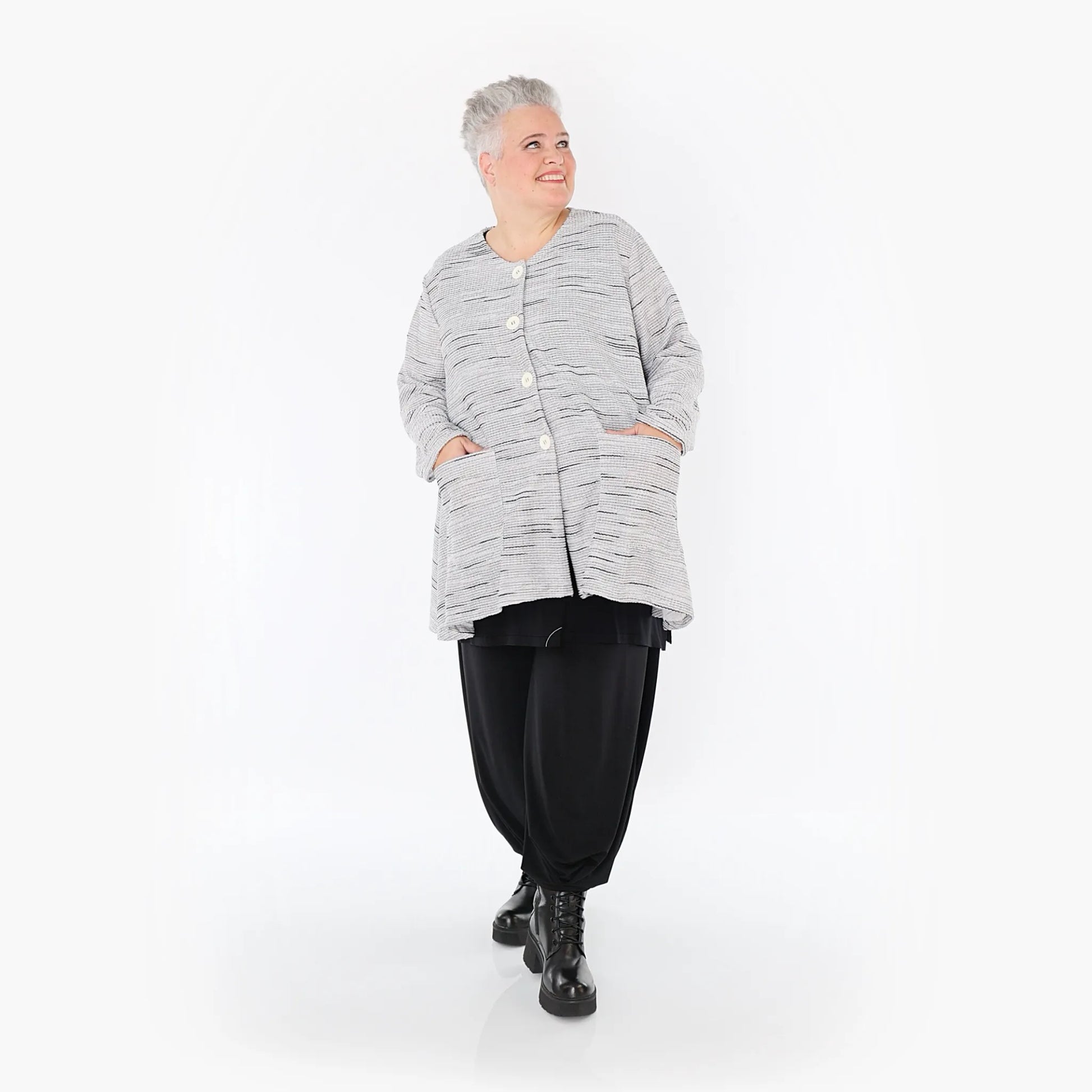 A-Form Jacke von AKH Fashion aus Baumwolle, 1402.01382, Grau-Schwarz, Meliert, Schick