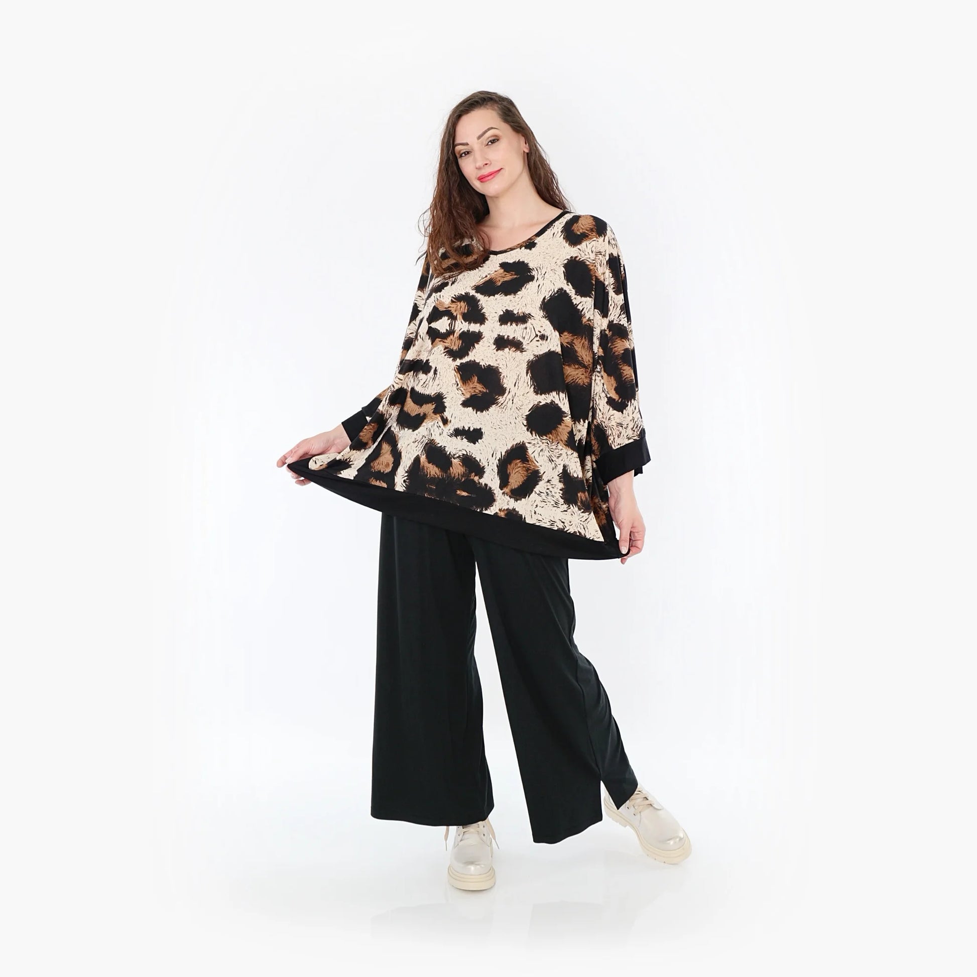 AKH Fashion Bigshirt in kastiger Form, aus Viskose, 1369.06964, Beige-Schwarz-Braun, Leopard