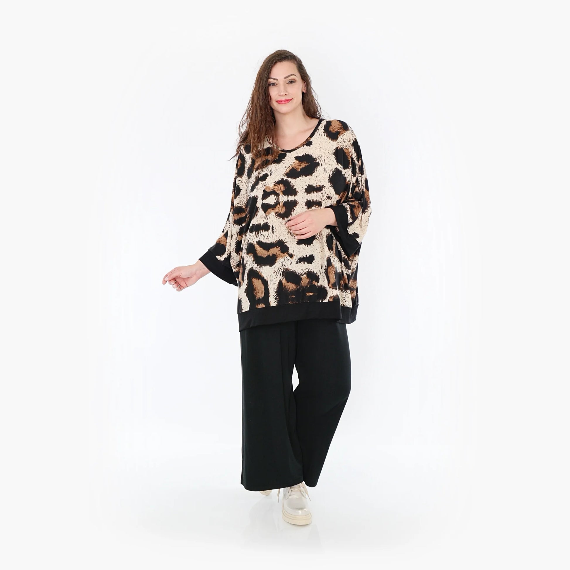 AKH Fashion Bigshirt in kastiger Form, aus Viskose, 1369.06964, Beige-Schwarz-Braun, Leopard