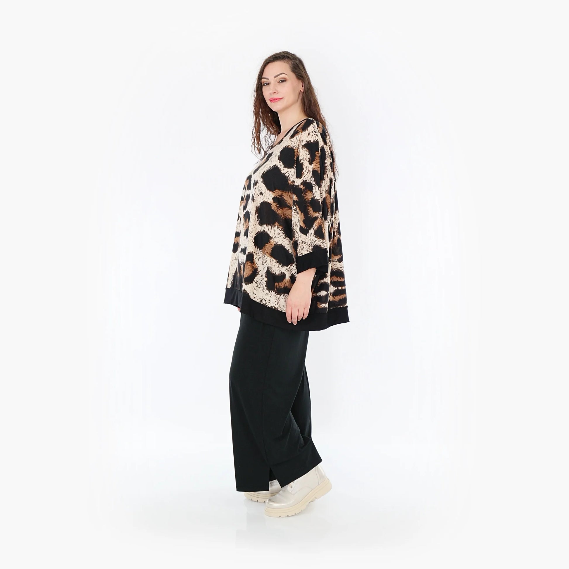 AKH Fashion Bigshirt in kastiger Form, aus Viskose, 1369.06964, Beige-Schwarz-Braun, Leopard