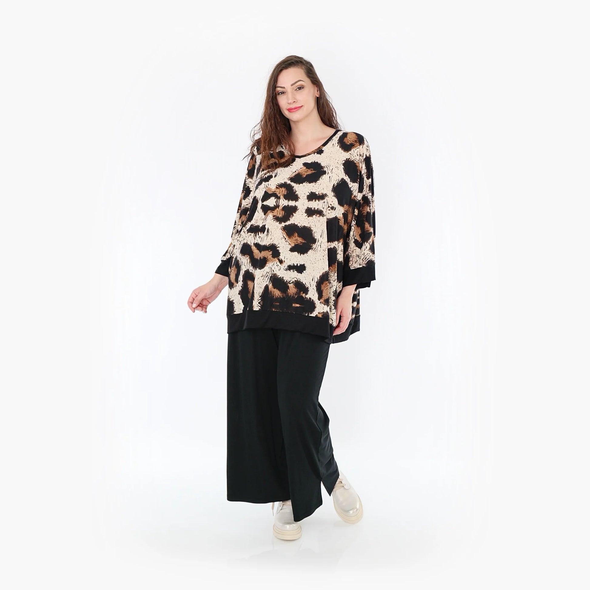 AKH Fashion Bigshirt in kastiger Form, aus Viskose, 1369.06964, Beige-Schwarz-Braun, Leopard