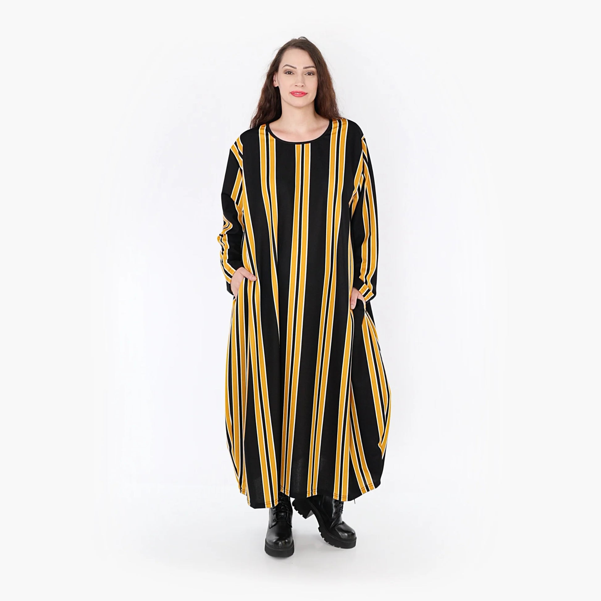 Ballonkleid von AKH Fashion aus Materialmix, 1331.01926, Gelb-Schwarz-Weiß, Schick