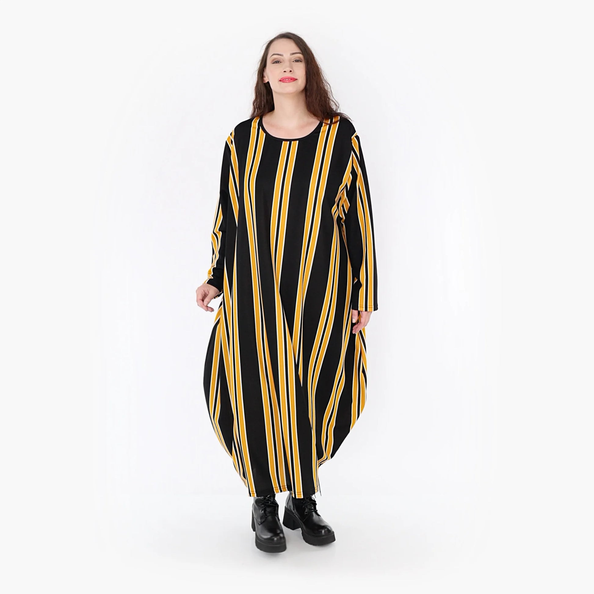 Ballonkleid von AKH Fashion aus Materialmix, 1331.01926, Gelb-Schwarz-Weiß, Schick