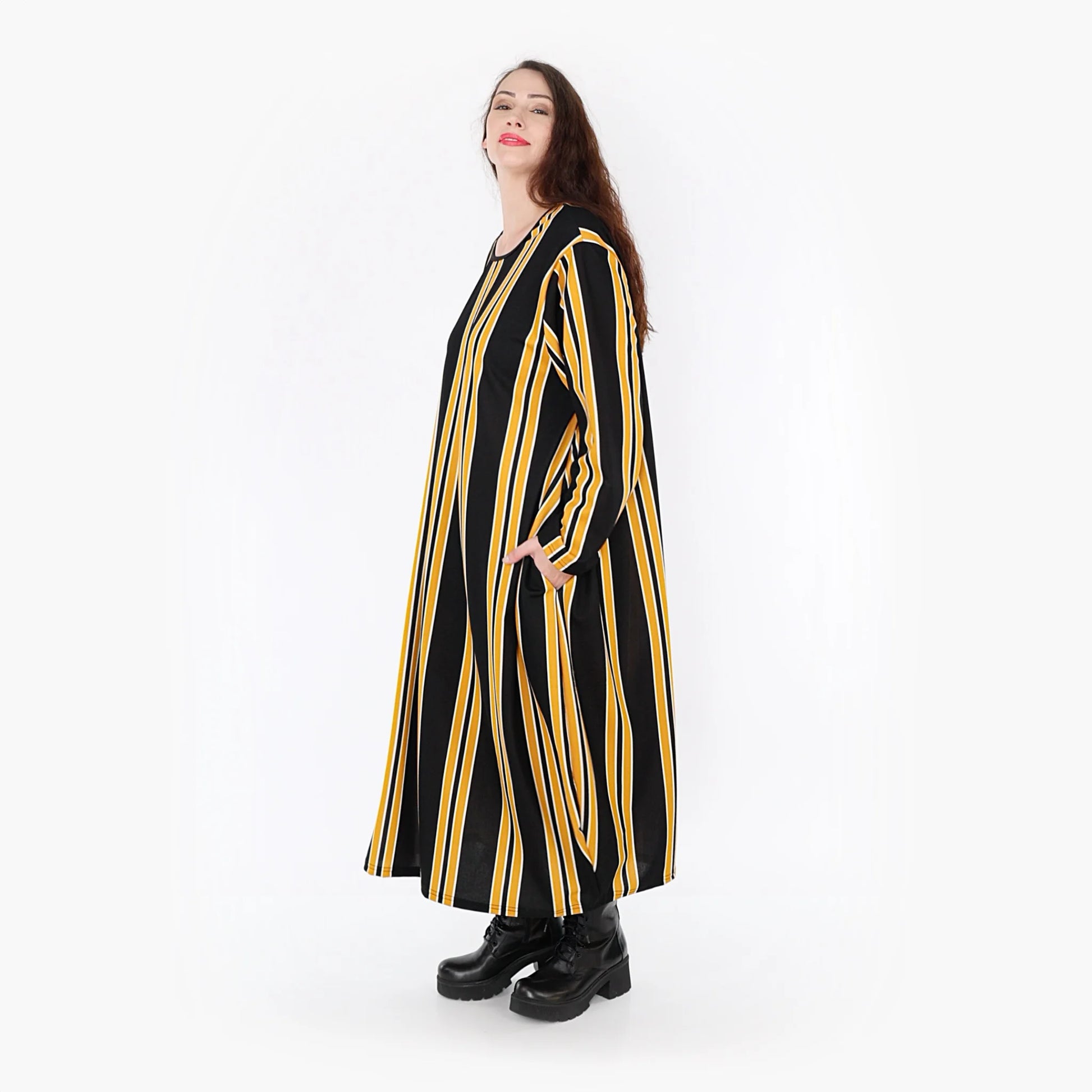Ballonkleid von AKH Fashion aus Materialmix, 1331.01926, Gelb-Schwarz-Weiß, Schick