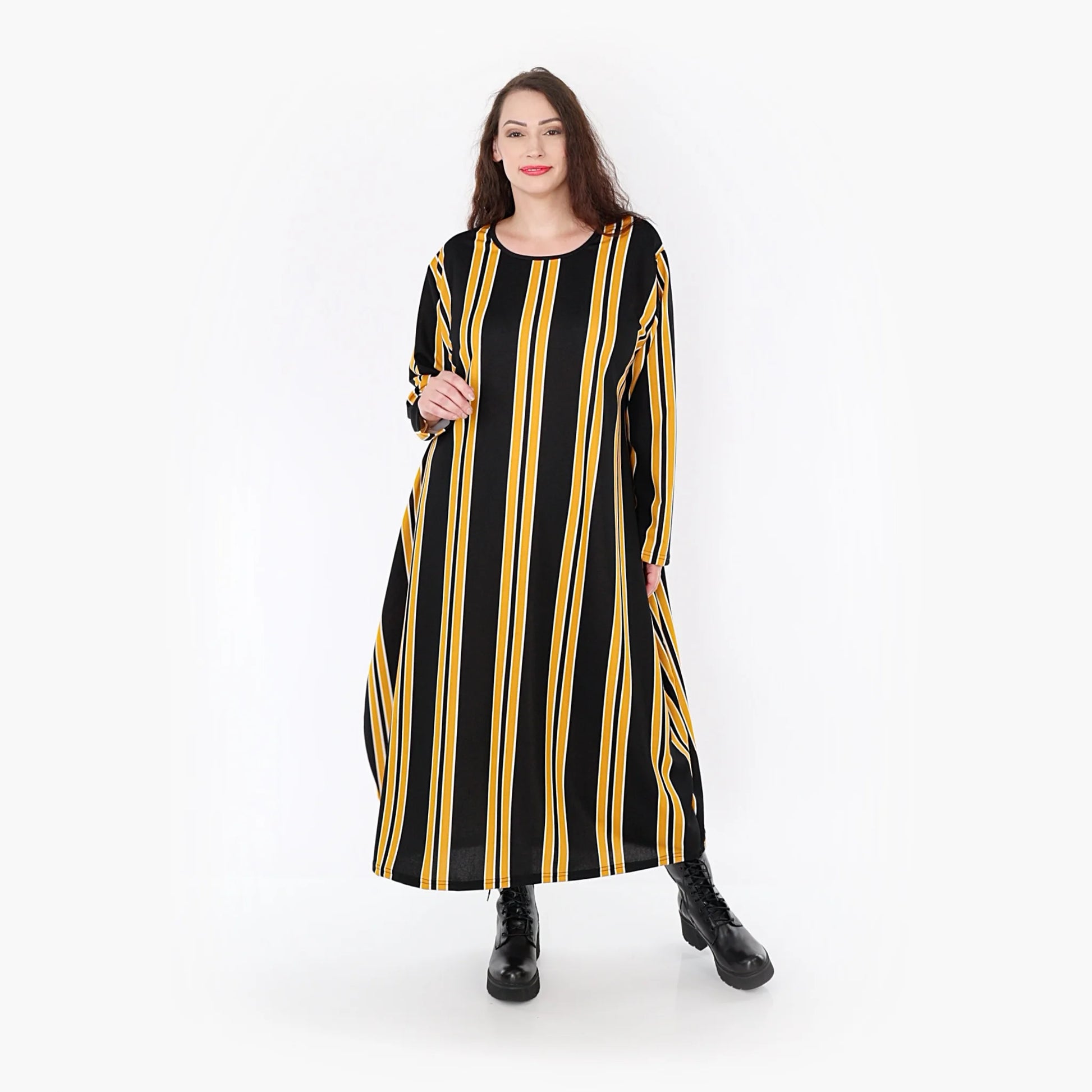 Ballonkleid von AKH Fashion aus Materialmix, 1331.01926, Gelb-Schwarz-Weiß, Schick
