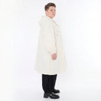 Offwhite Mantel aus weichem Memorytaft mit Kapuze und Tunnelzug sowie Seitennahttaschen