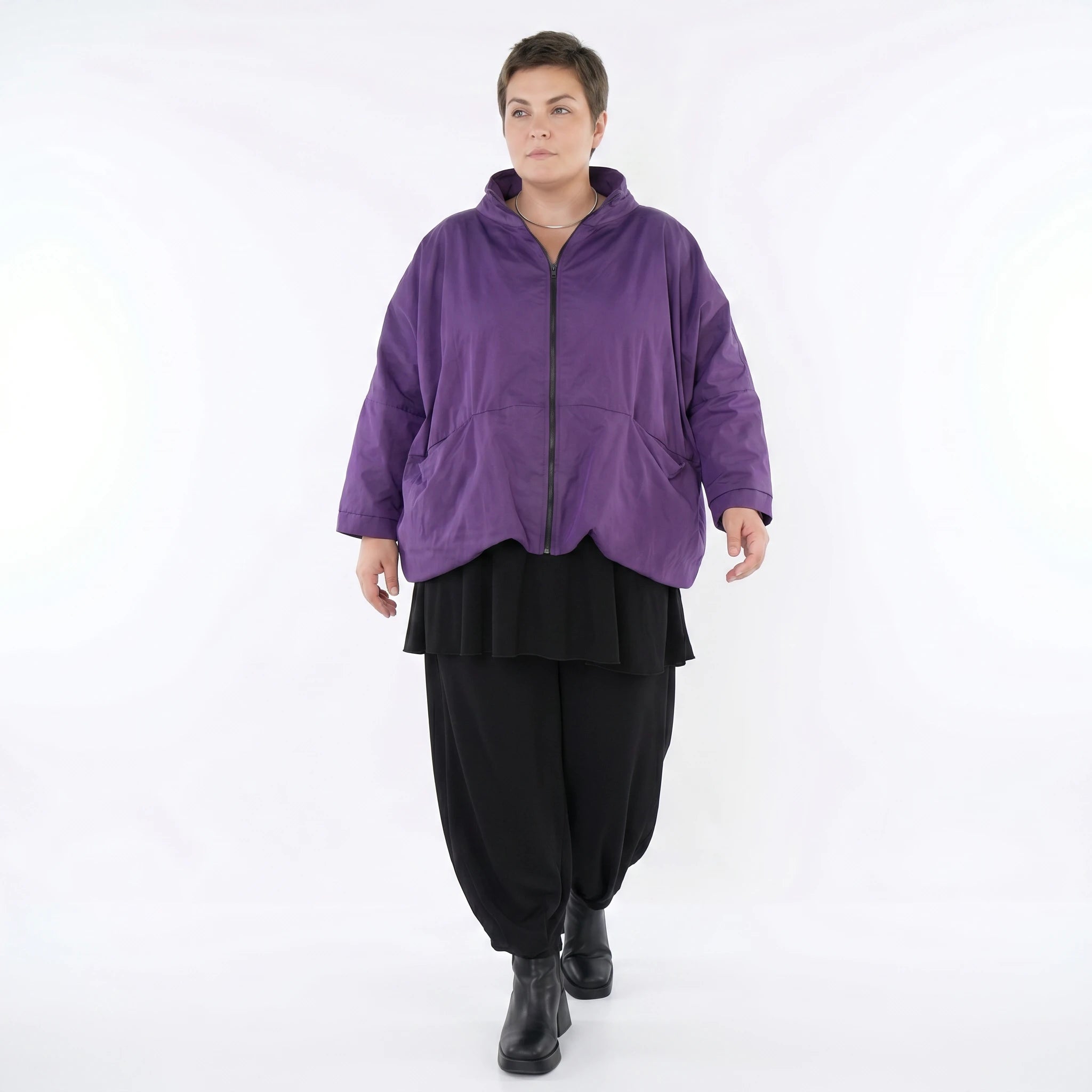 AKH Fashion Jacke in kastiger Form, aus Baumwolle, 1493.07104, Violett, Ausgefallen