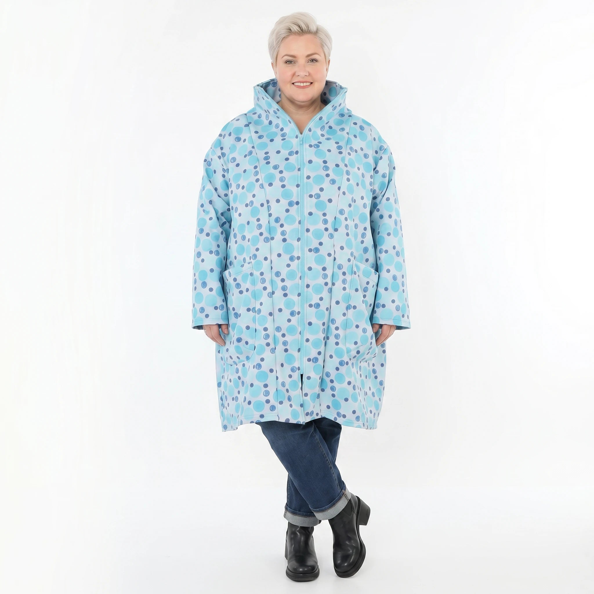 AKH Fashion Mantel in Vokuhila-Form, aus Polyester, 1515.02276, Blau/Multi, Punkte, Schick