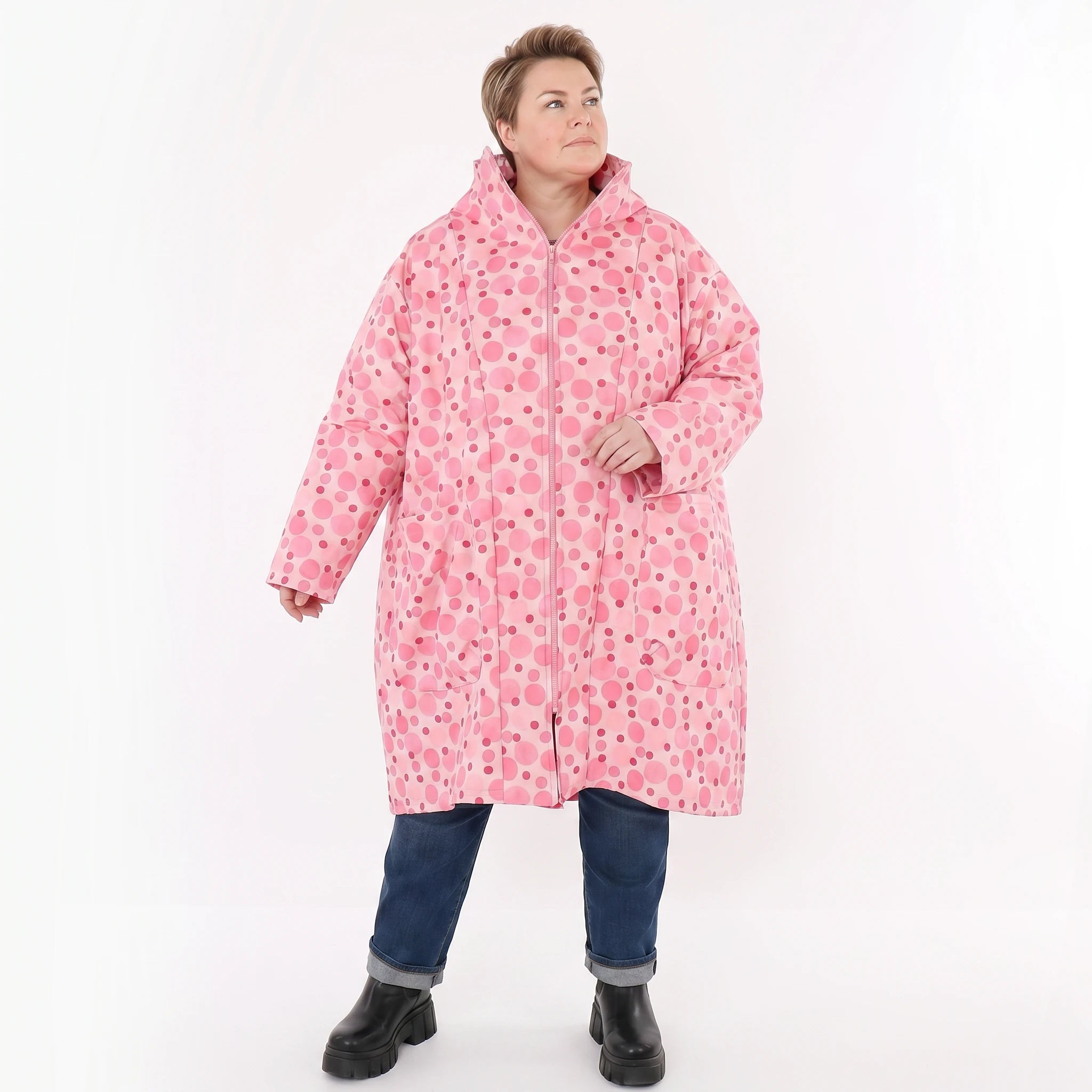 AKH Fashion Mantel in Vokuhila-Form, aus Polyester, 1515.02276, Pink/Multi, Punkte, Schick