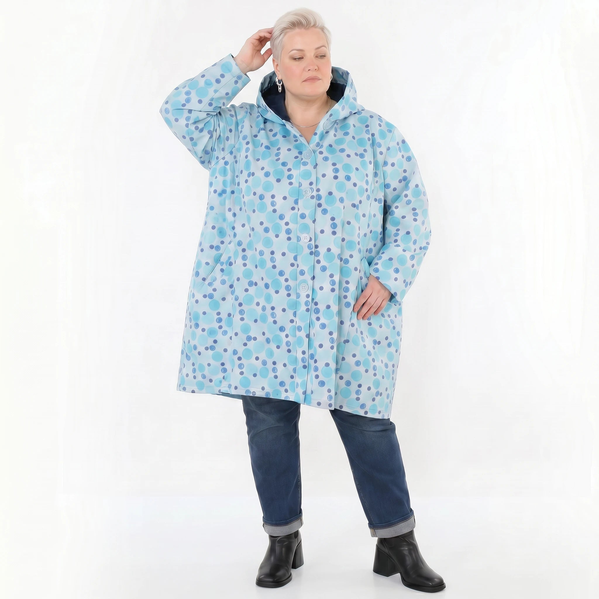 Ballonjacke von AKH Fashion aus Polyester, 1515.06660, Blau/Multi, Punkte, Ausgefallen