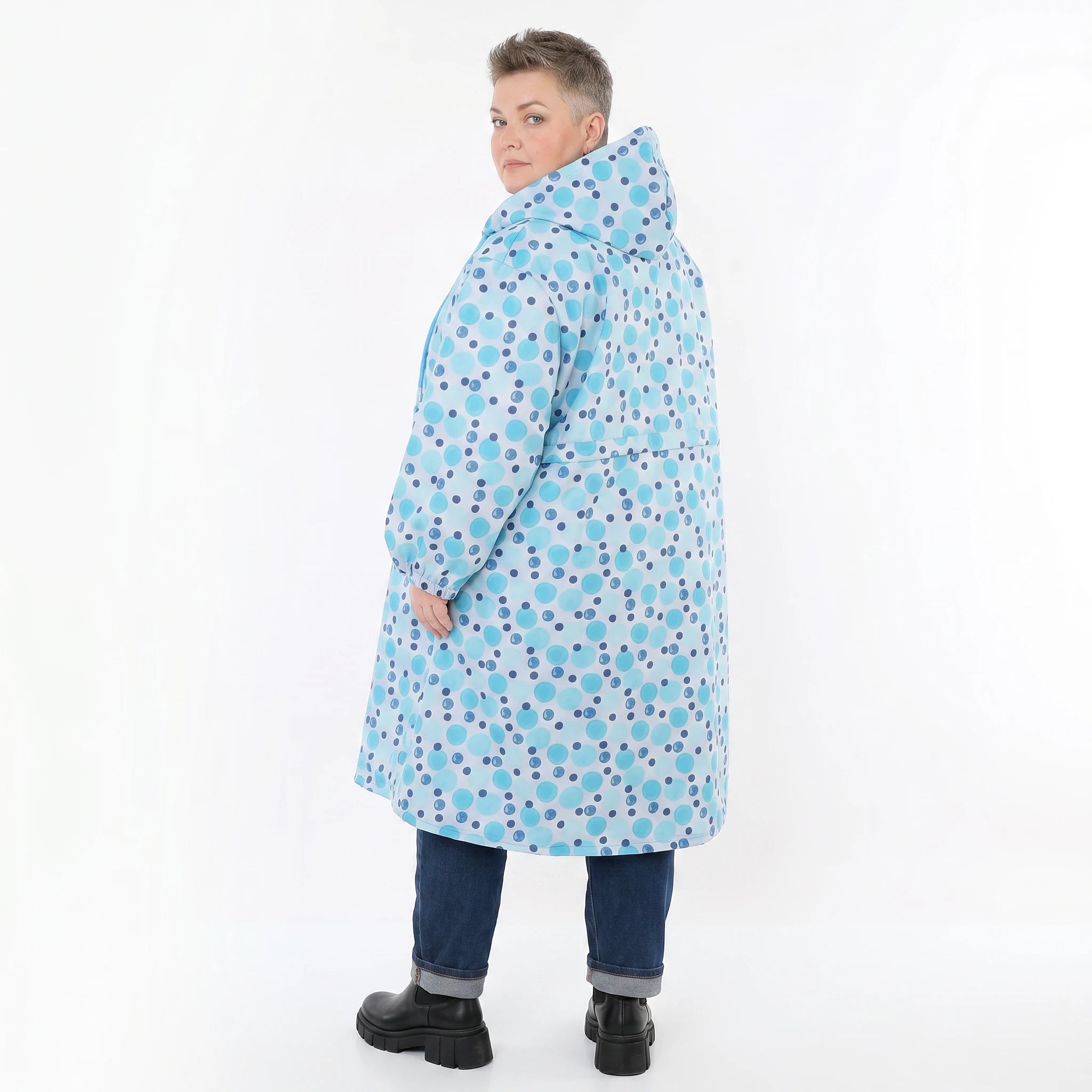 AKH Fashion Mantel in gerader Form, aus Polyester, 1515.07102, Blau/Multi, Punkte, Schick