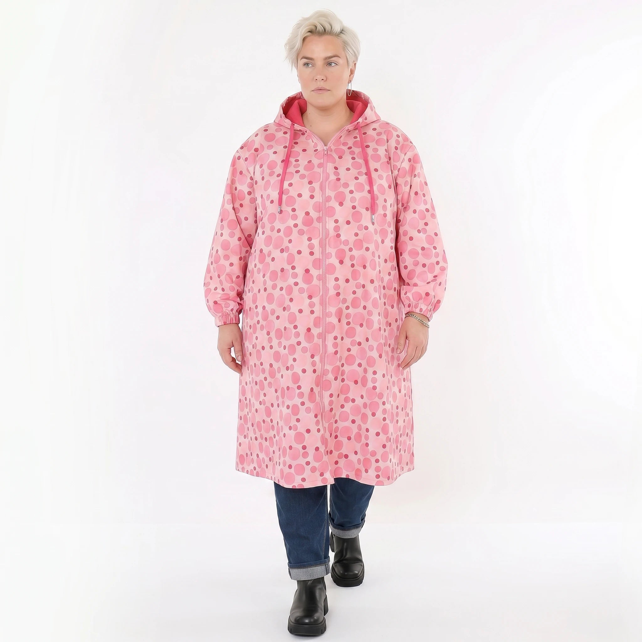 AKH Fashion Mantel in gerader Form, aus Polyester, 1515.07102, Pink/Multi, Punkte, Schick