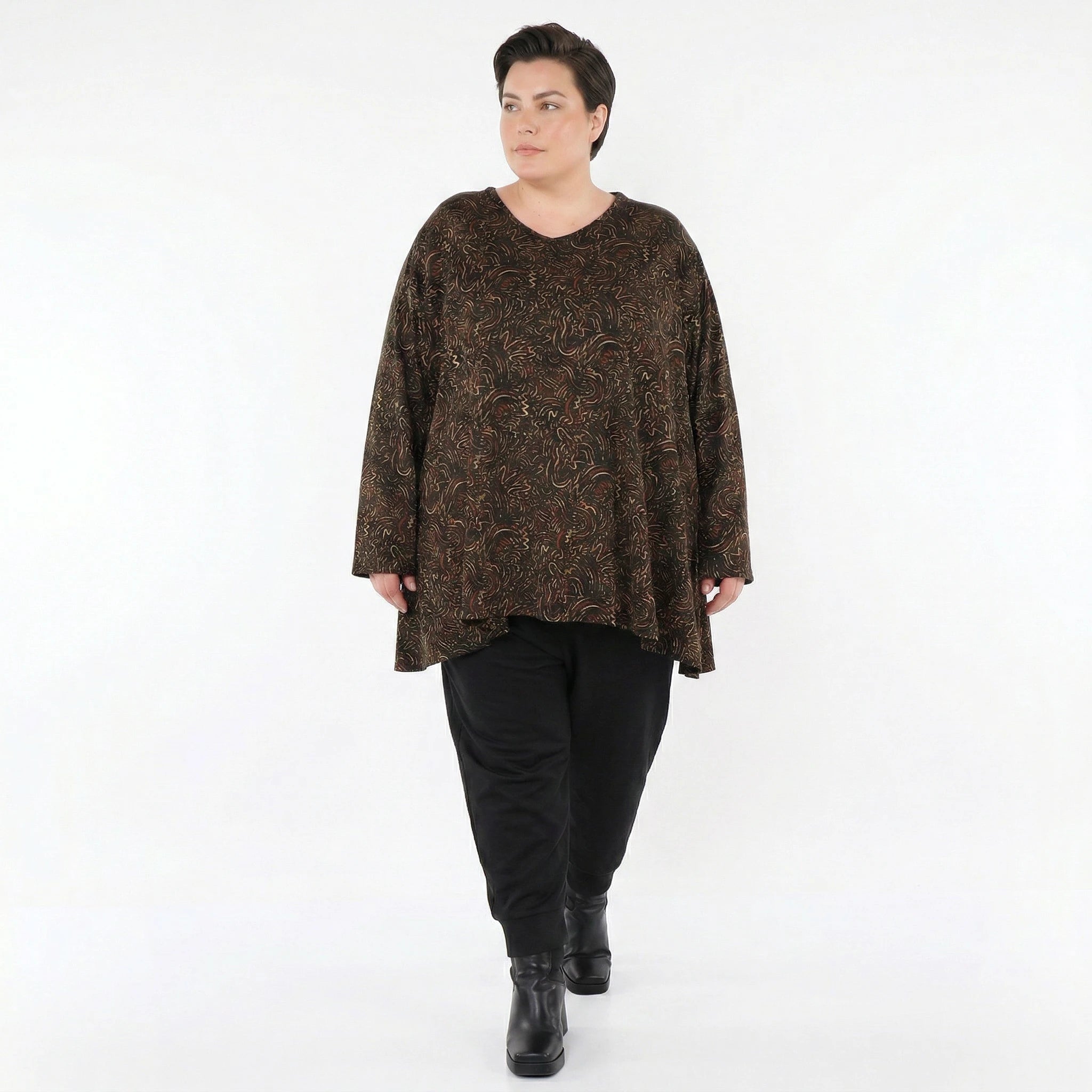 A-Form Bigshirt von AKH Fashion aus Materialmix, 1516.00593, Schwarz/Cognac/Orange, Kringel