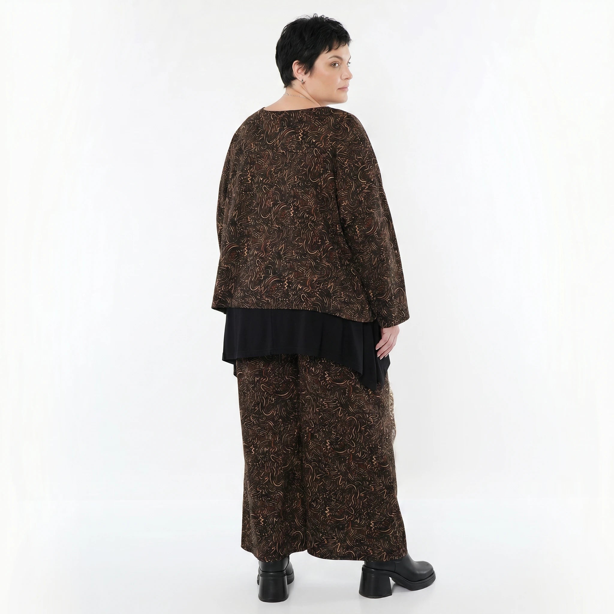 Marlene Hose von AKH Fashion aus Materialmix, 1516.02063, Schwarz/Cognac/Orange, Kringel